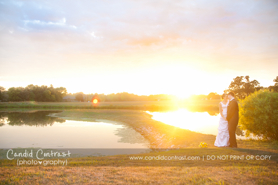 Dubuque Bellevue IA wedding photographer, Candid Contrast Photography, bride & groom romantic sunset