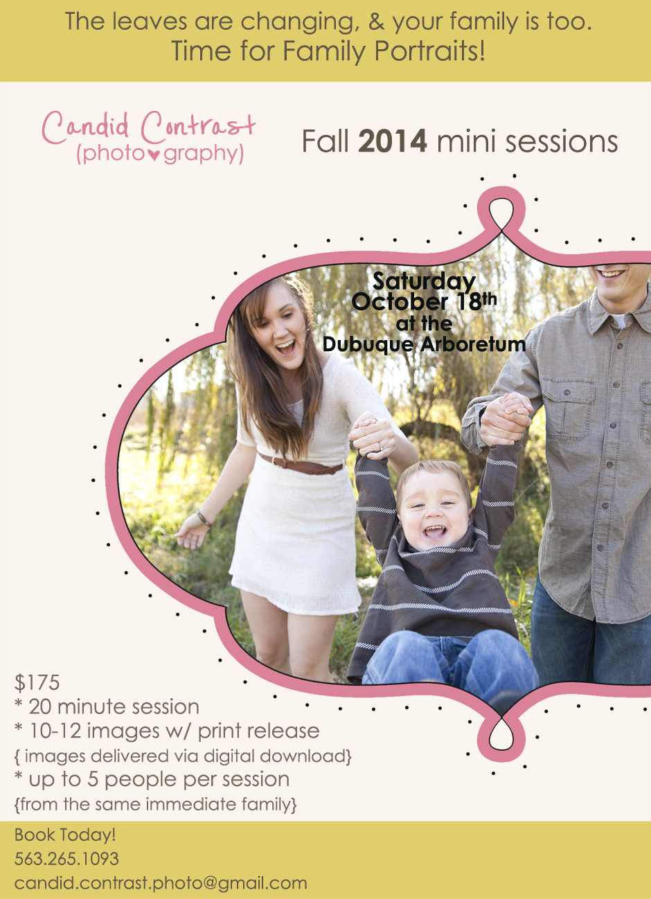 fall mini sessions, Dubuque Bellevue IA, family portrait special, Candid Contrast Photography, outdoor fall family photos