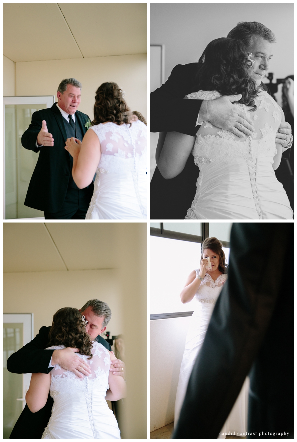first look with dad, bellevue ia wedding photographer, candid contrast photography