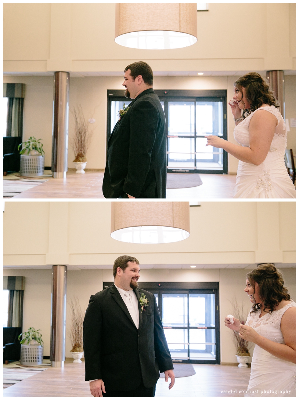 first look at baymont, bellevue ia wedding photographer, candid contrast photography