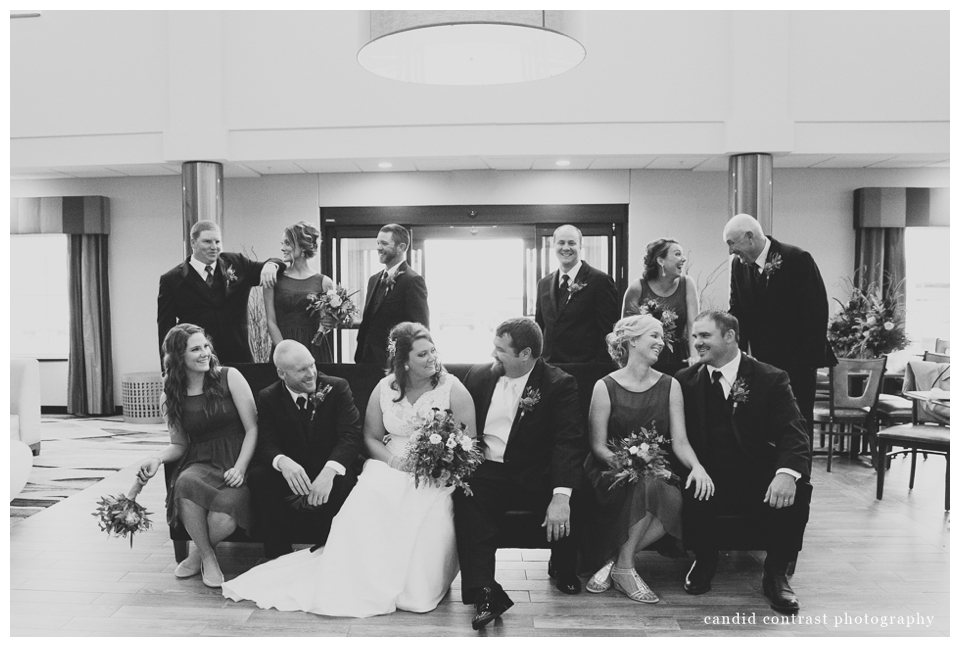 bridal party at baymont, bellevue ia wedding photographer, candid contrast photography