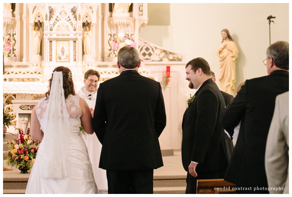 wedding ceremony at st joseph church, bellevue ia wedding photographer, candid contrast photography