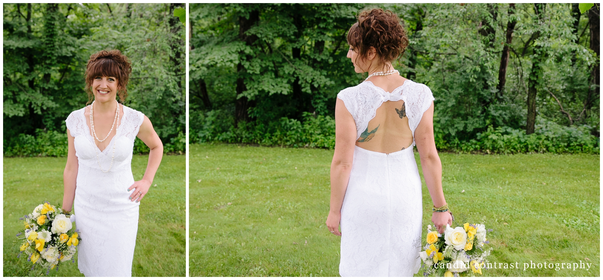 modern bridal portraits at backyard wedding in dubuque, ia, candid contrast photography