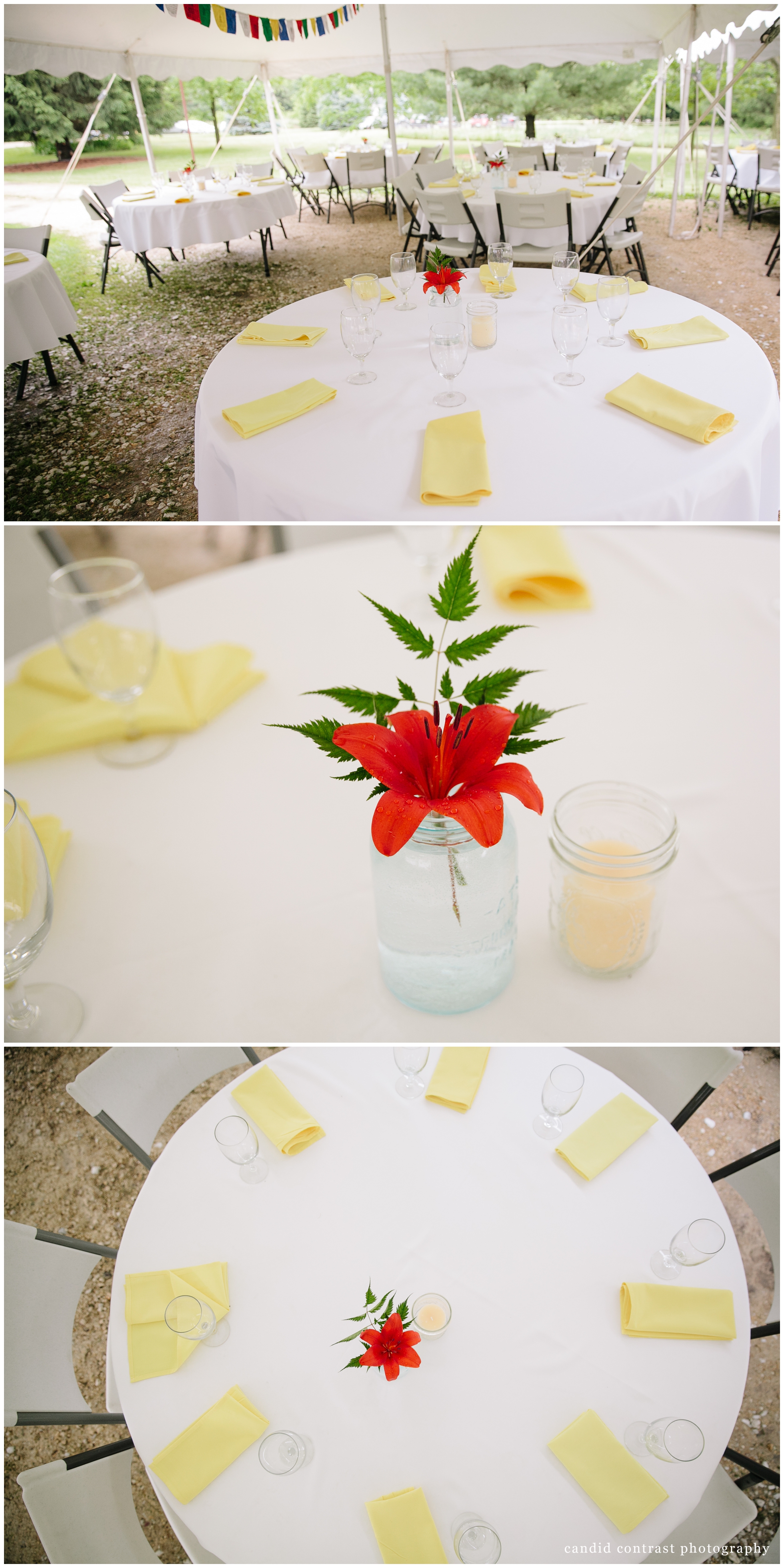 tent reception details at backyard wedding in dubuque, ia, candid contrast photography