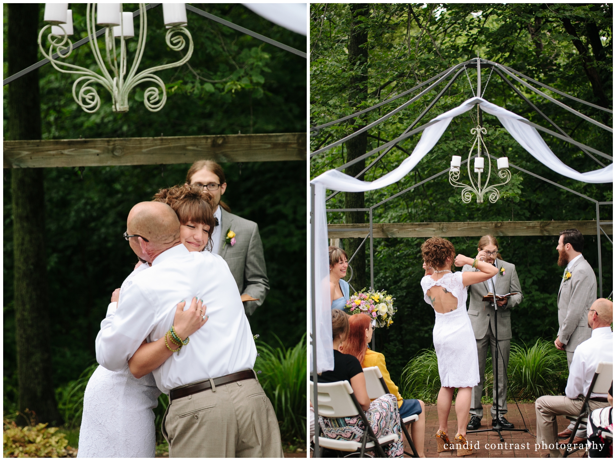 wedding ceremony candid moments at backyard wedding in dubuque, ia, candid contrast photography
