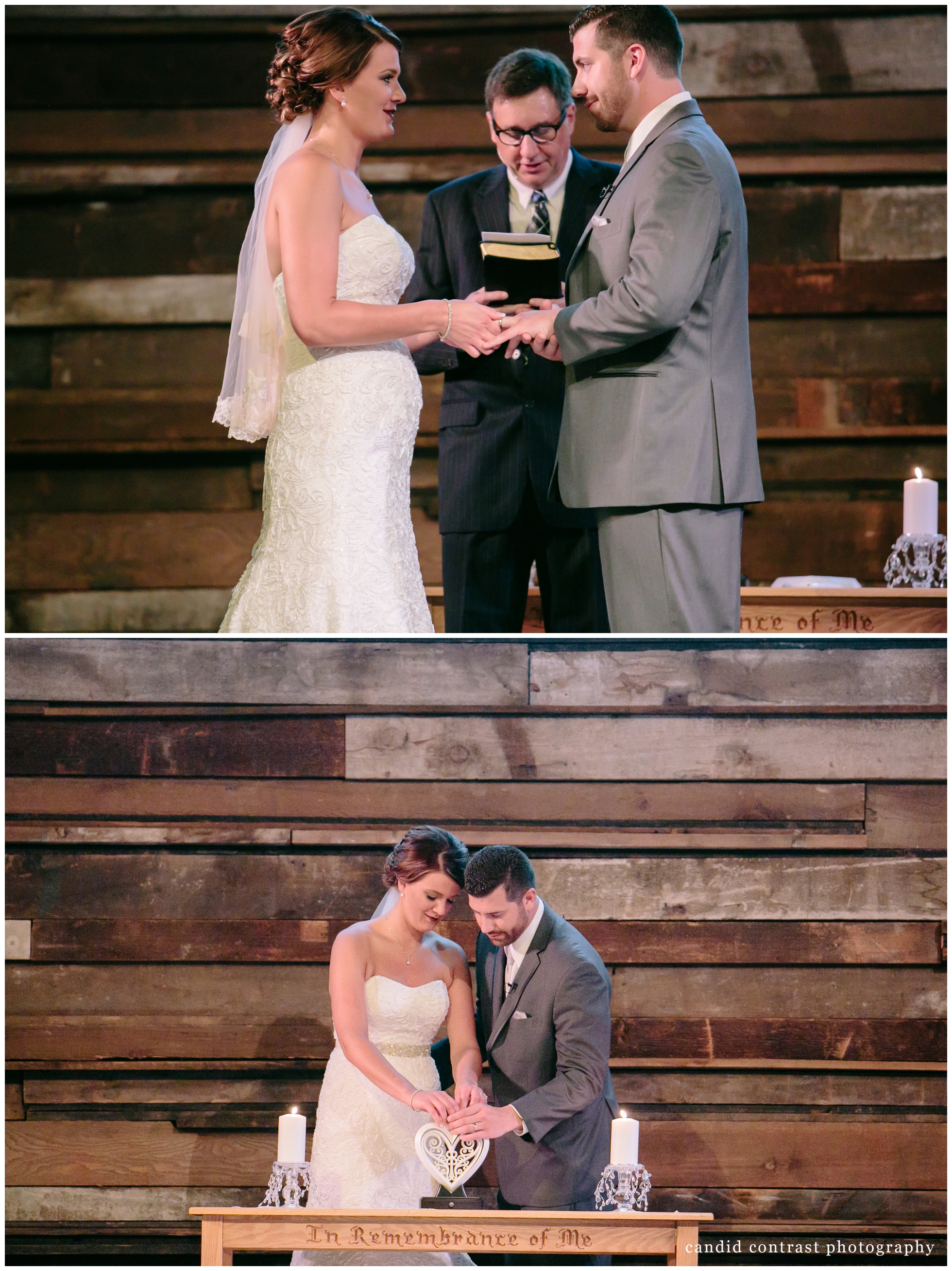 dubuque ia wedding ceremony at hope church , candid contrast photography 