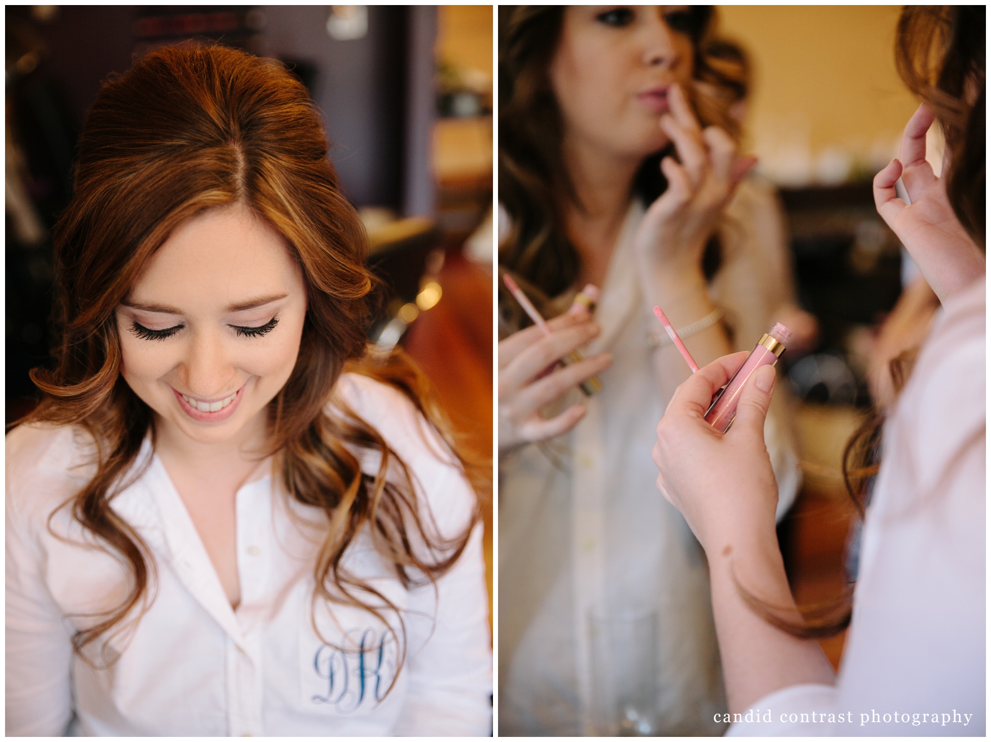 bride getting ready in indulgence salon and spa at dubuque, ia wedding, candid contrast photography