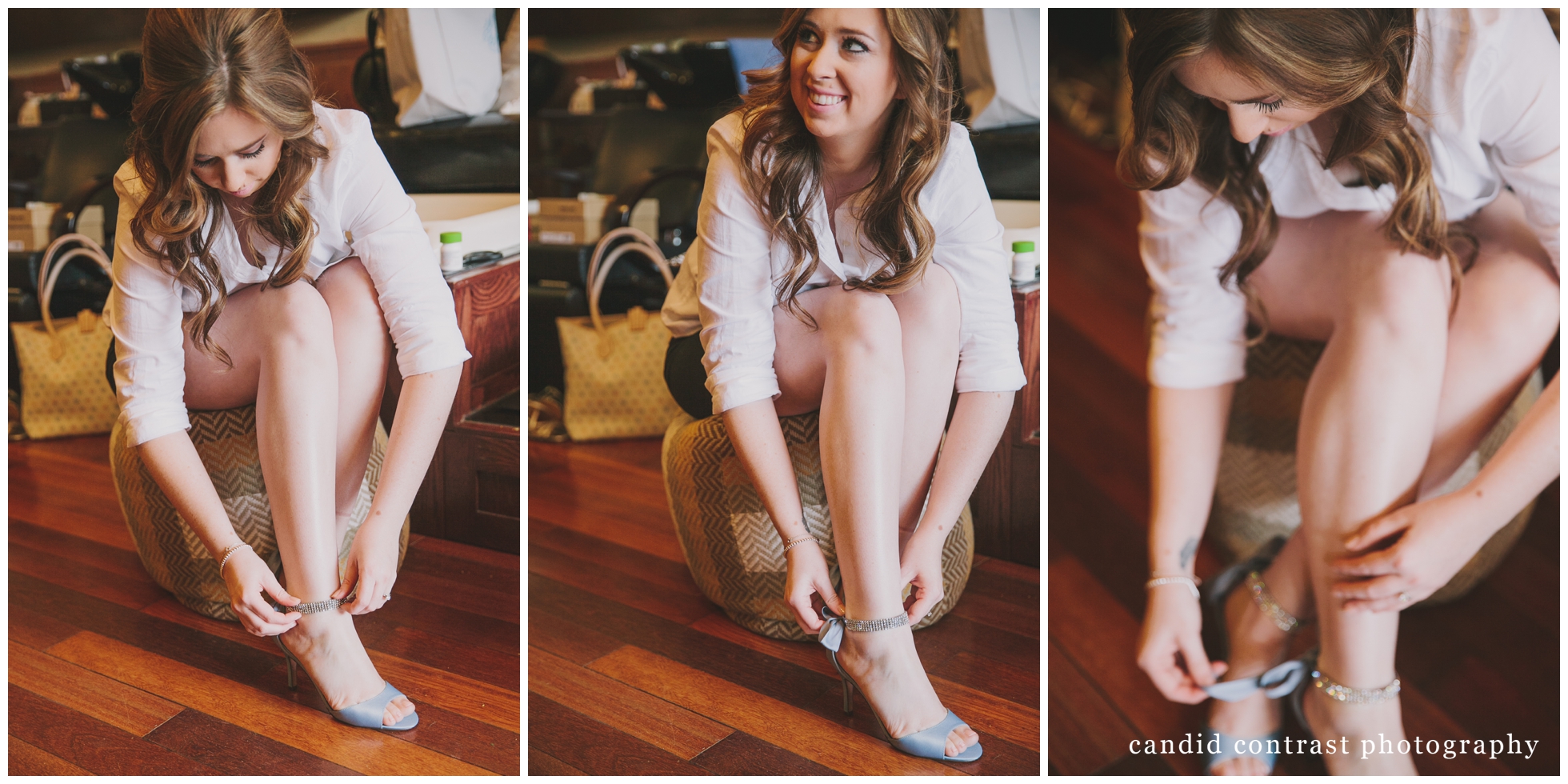 bride getting ready in indulgence salon and spa at dubuque, ia wedding, candid contrast photography