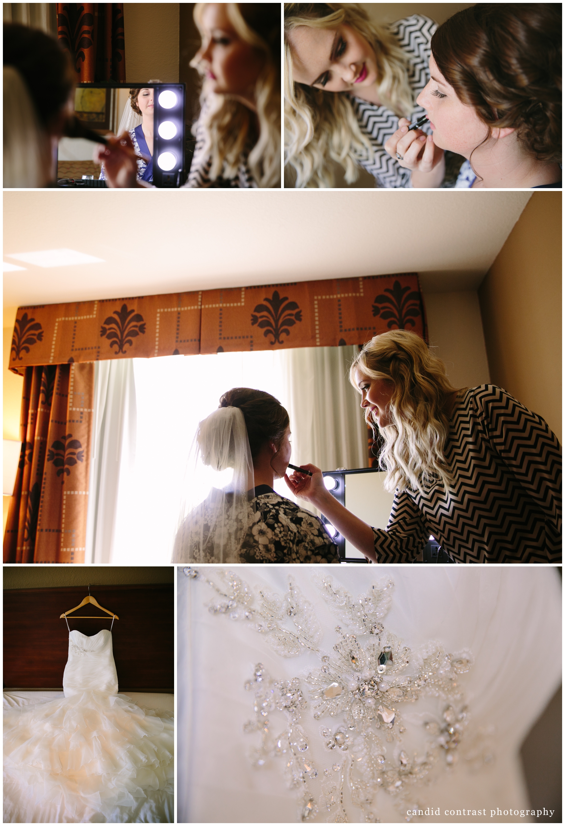 bride getting ready for Dubuque iowa wedding, candid contrast photography