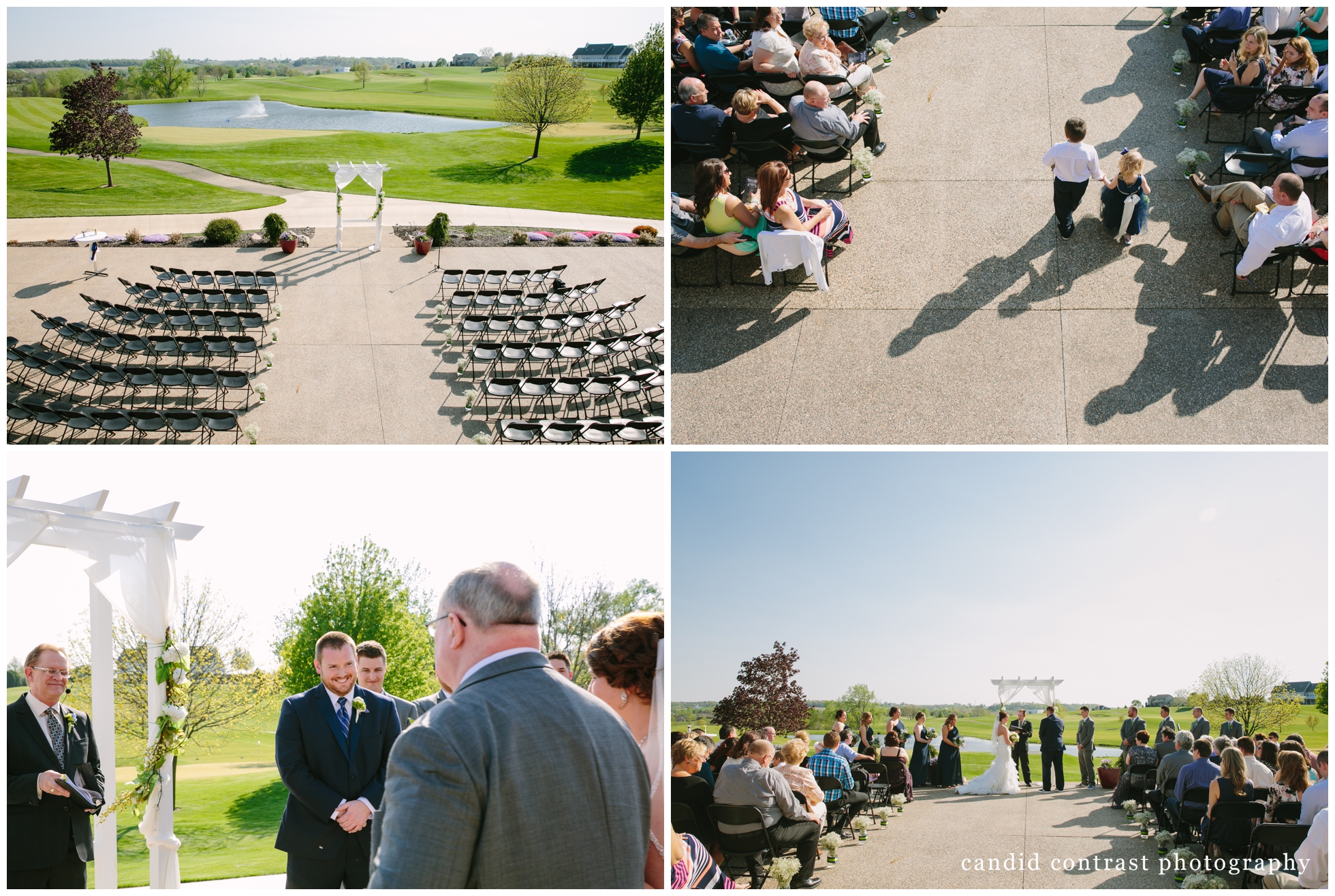 wedding ceremony at the Meadows Golf Club, Dubuque iowa wedding, candid contrast photography