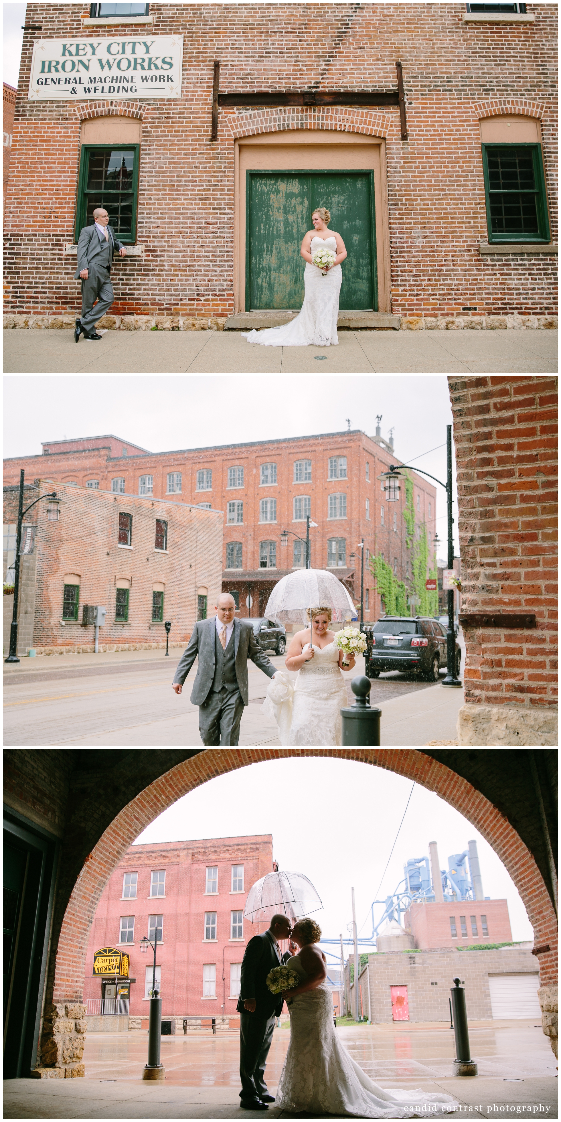 bride and groom portraits during Dubuque IA wedding, candid contrast photography