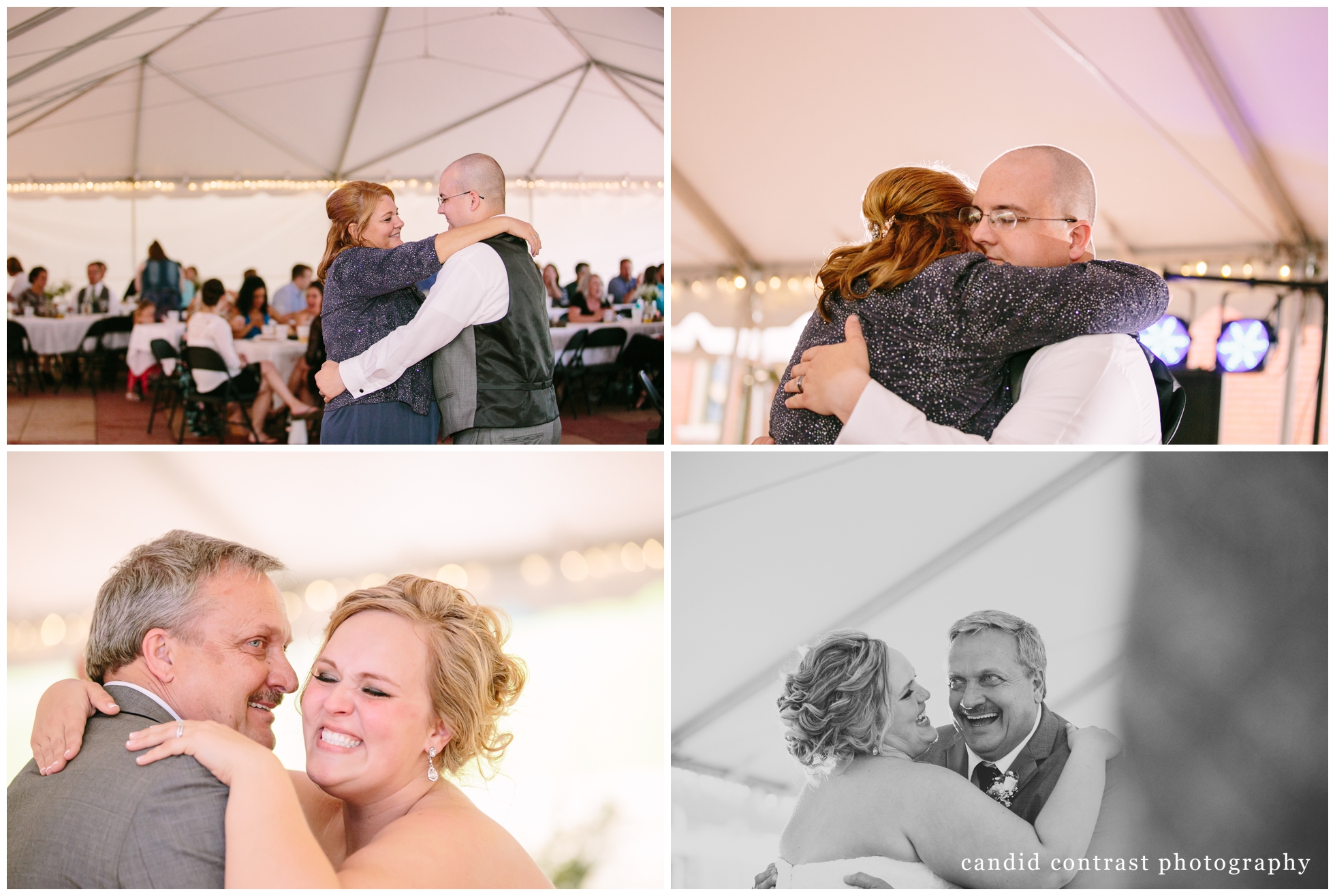 parent dances during Dubuque IA winery wedding, candid contrast photography, stone cliff winery