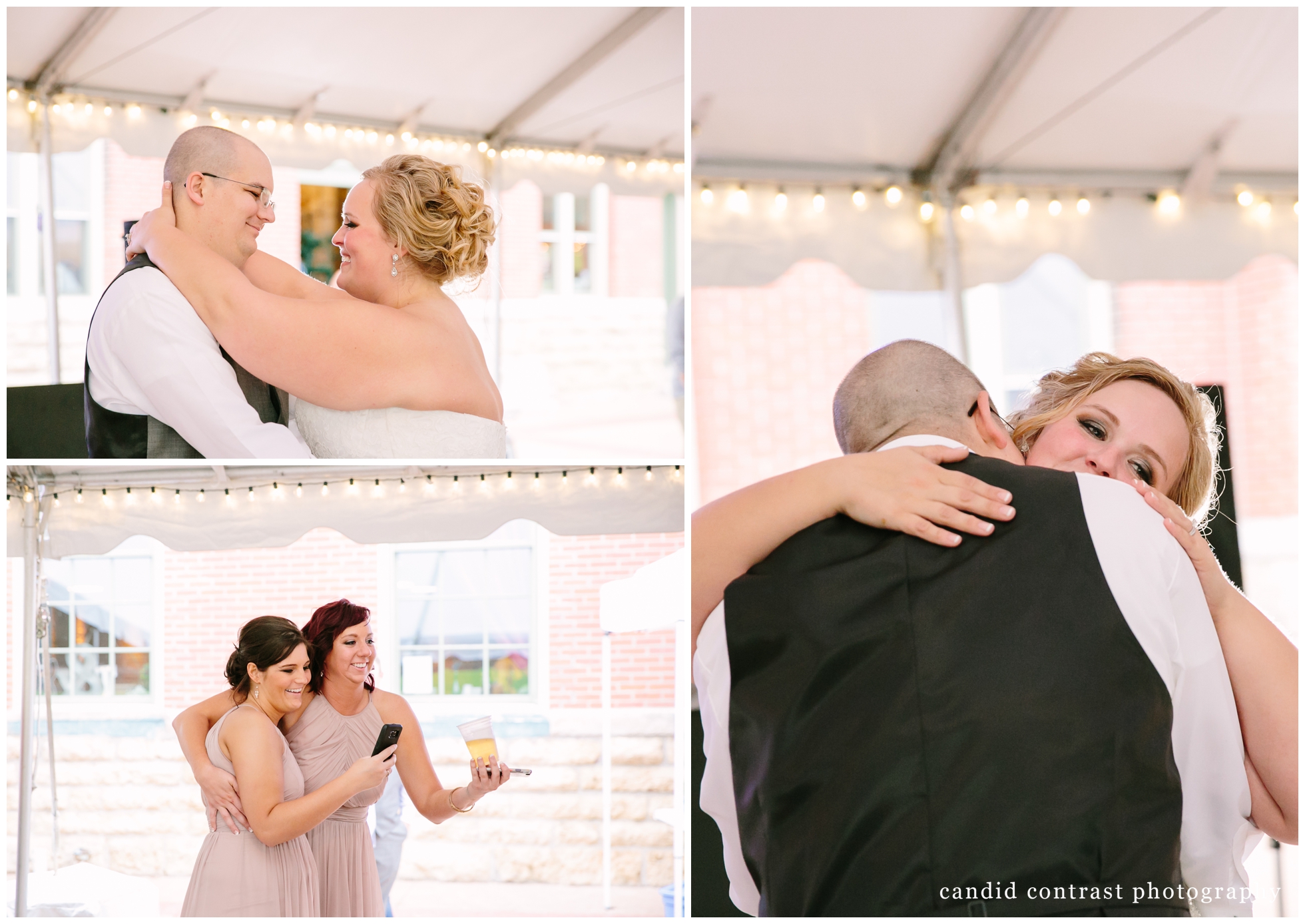 first dance during Dubuque IA winery wedding, candid contrast photography, stone cliff winery