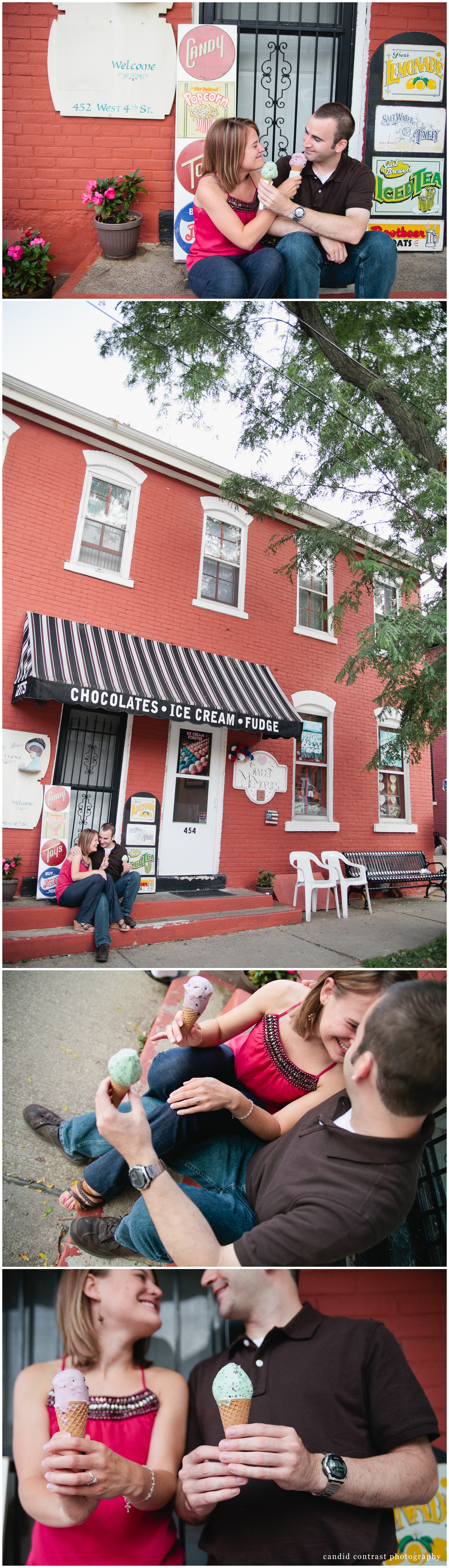 ice cream shop engagement session, Dubuque ia wedding photographer