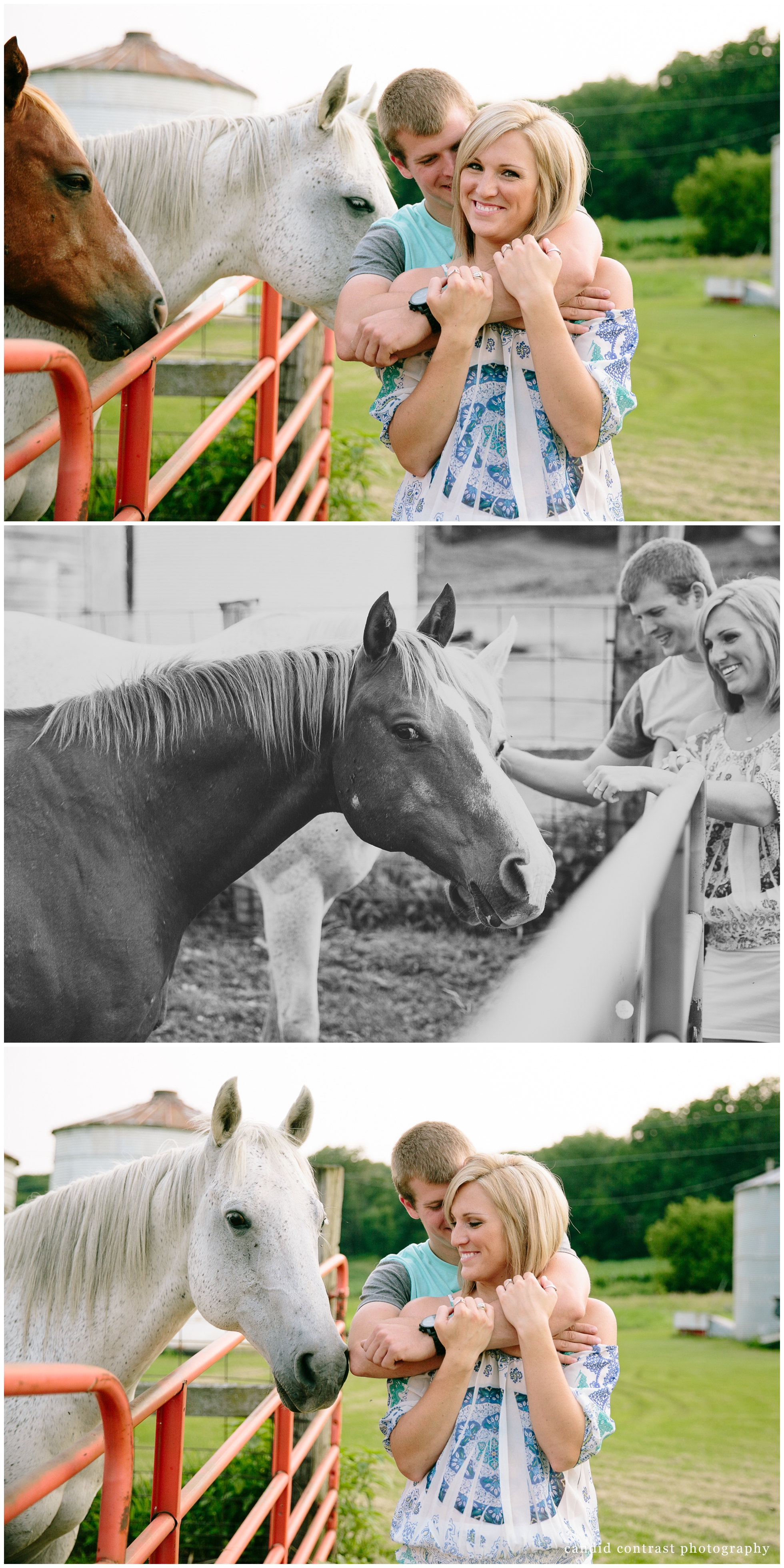 camping engagement session with horses, Bellevue IA engagement session, candid contrast photography