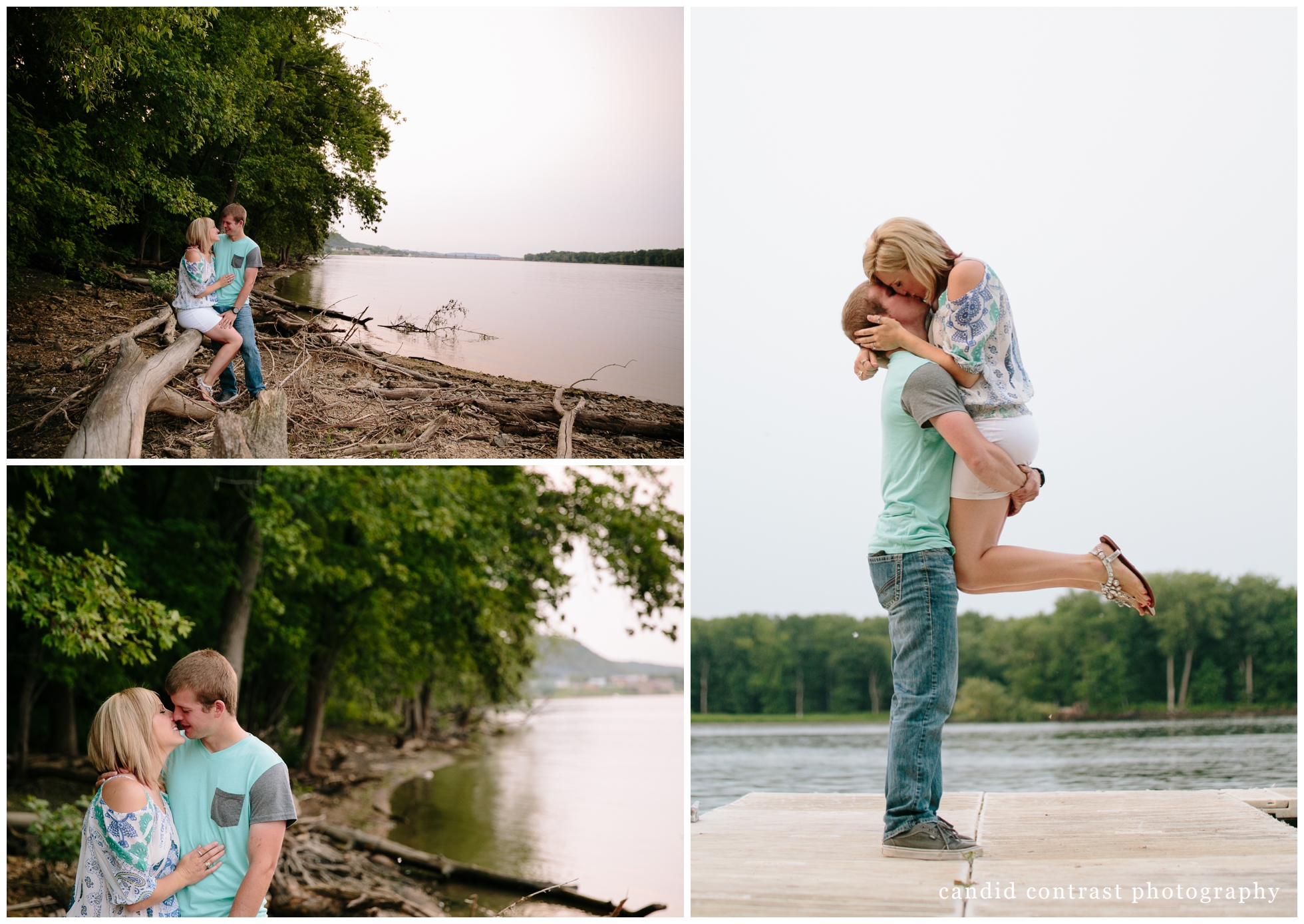 Mississippi river engagement session, Bellevue IA engagement session, candid contrast photography