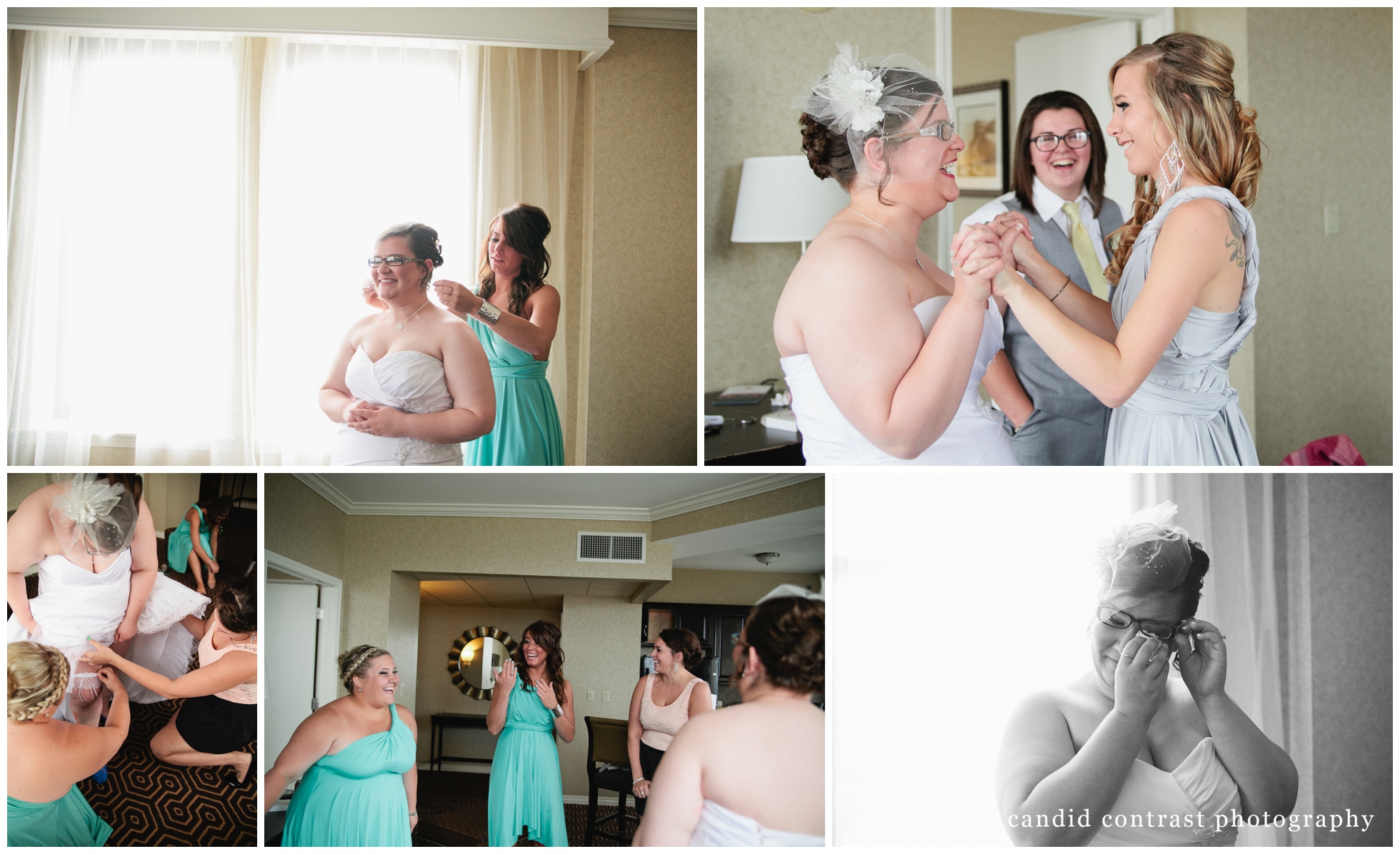 candid wedding moments & getting ready at hotel julien for same sex dubuque iowa wedding, candid contrast photography