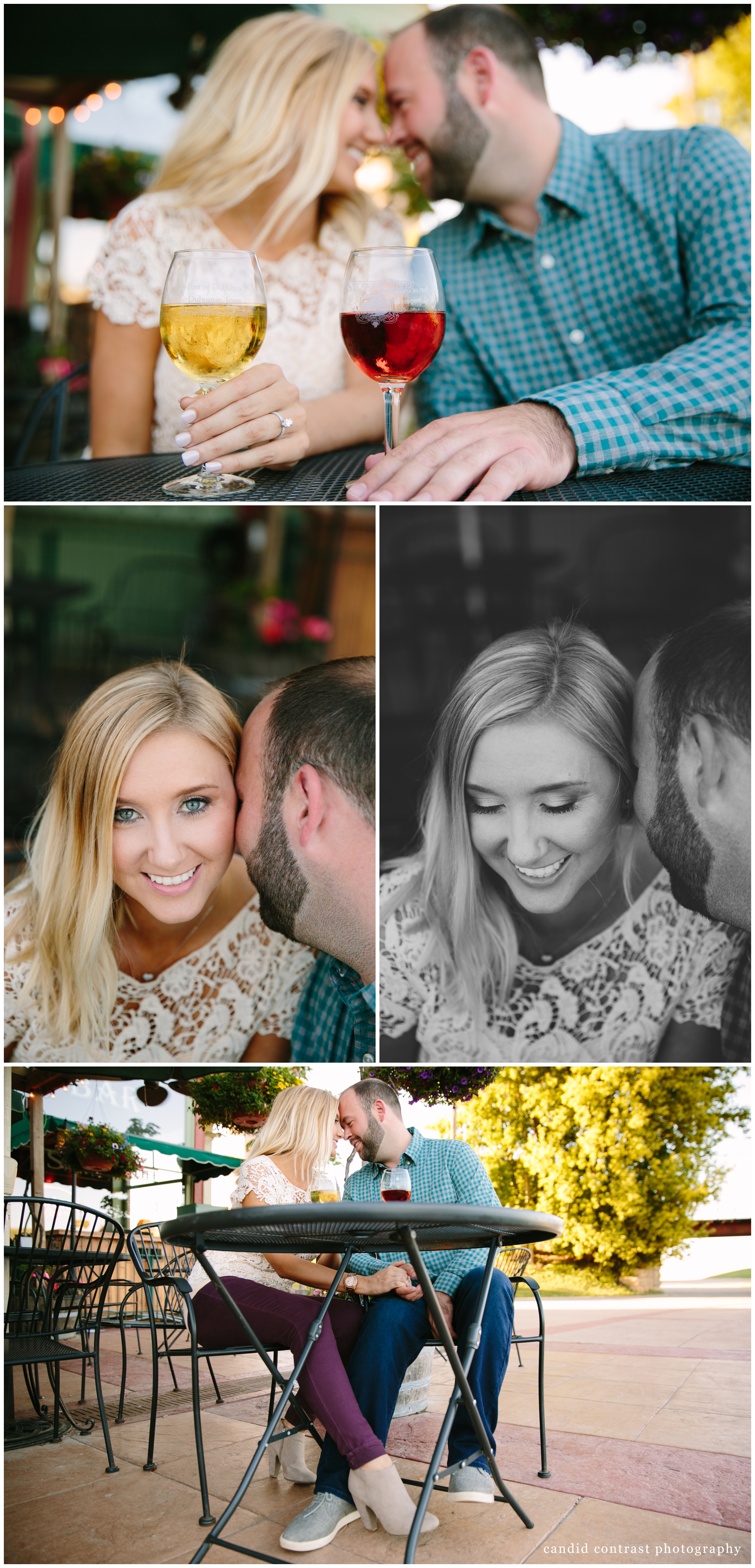 romantic engagement session at stone cliff winery in dubuque iowa, iowa wedding photographer candid contrast photography