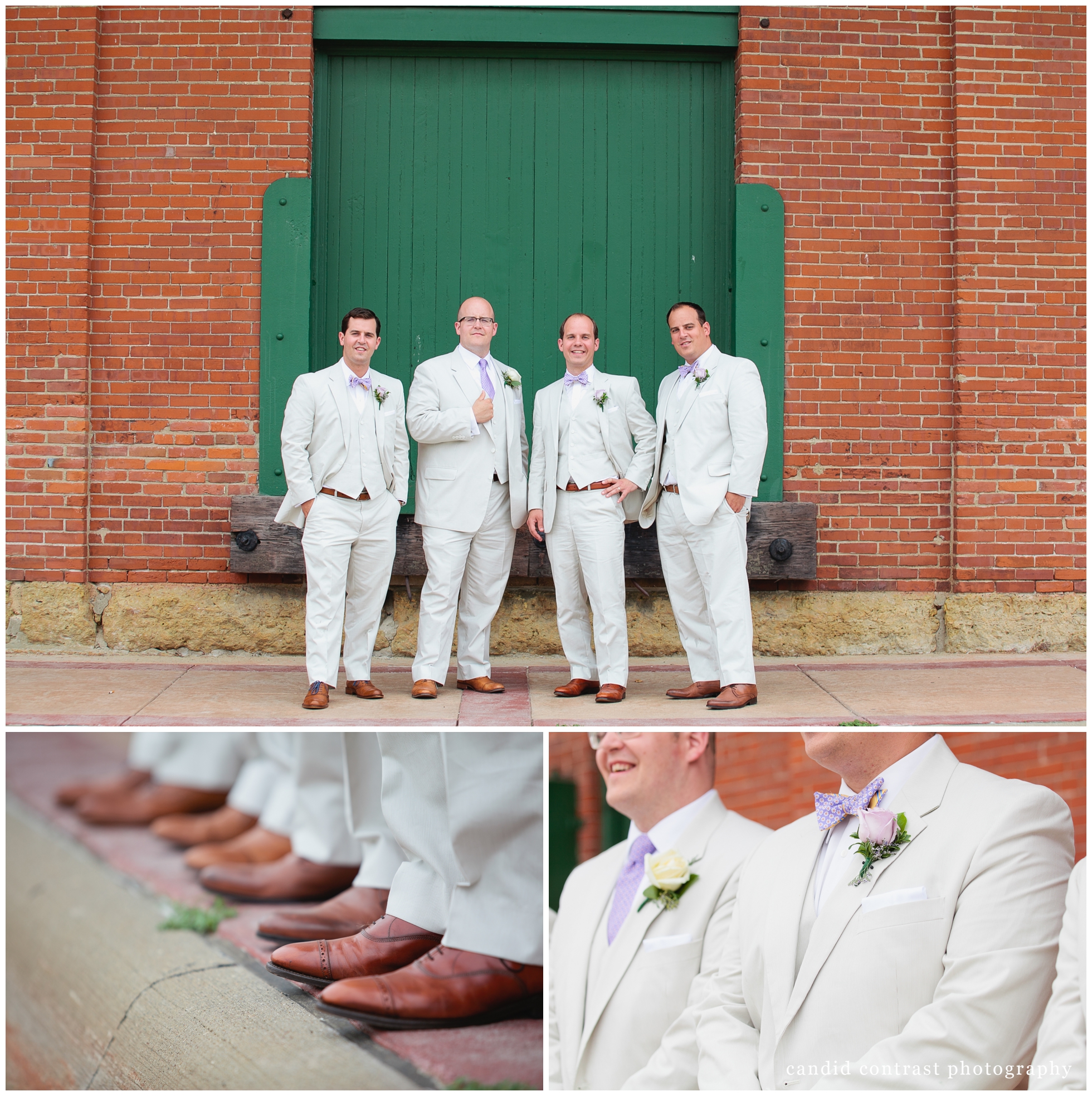 groomsmen style at port of dubuque wedding, candid contrast photography