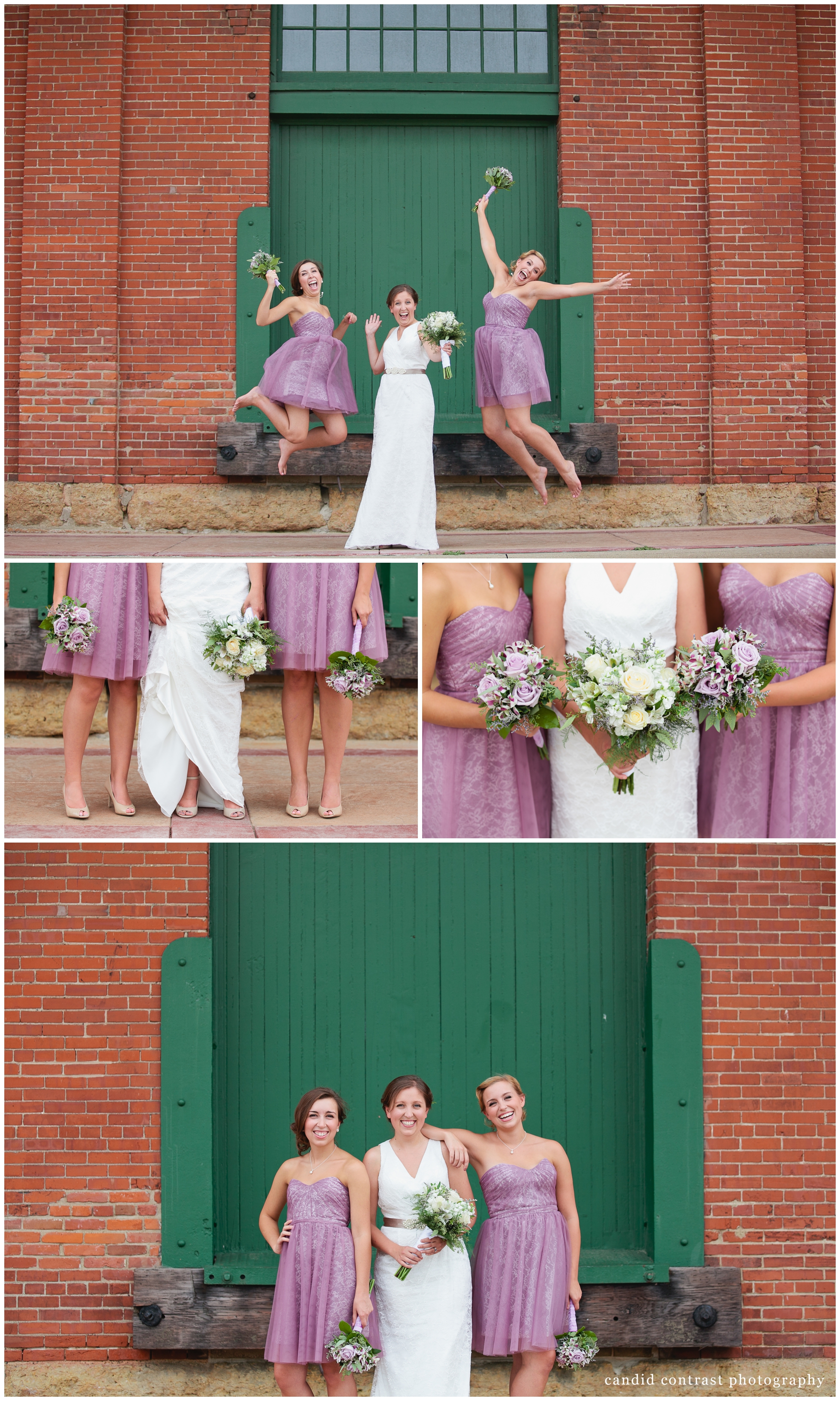 bridesmaids style at port of dubuque wedding, candid contrast photography