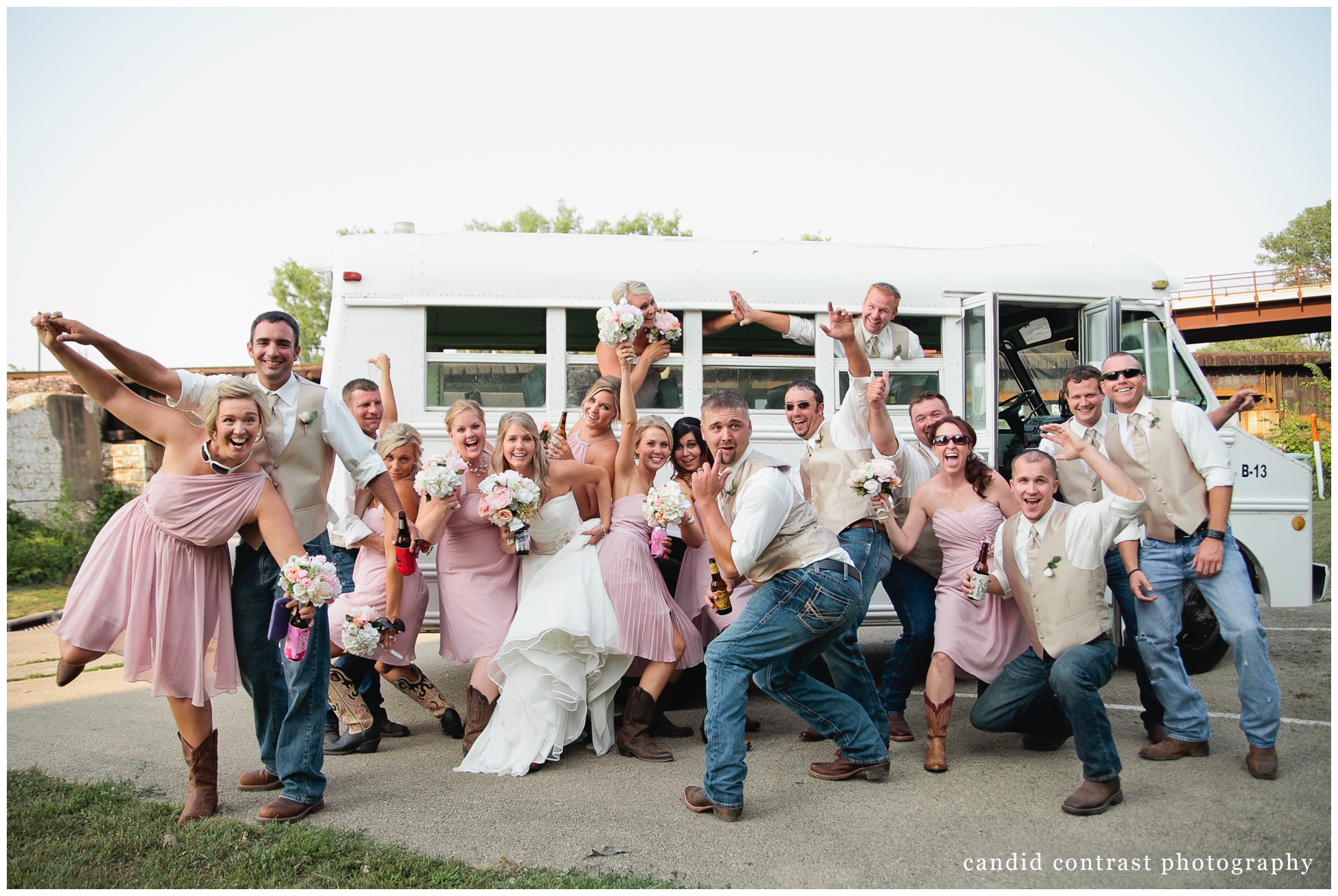 Bellevue Iowa wedding at The Shore Event Centre, fun wedding party photo, iowa wedding photographer candid contrast photography