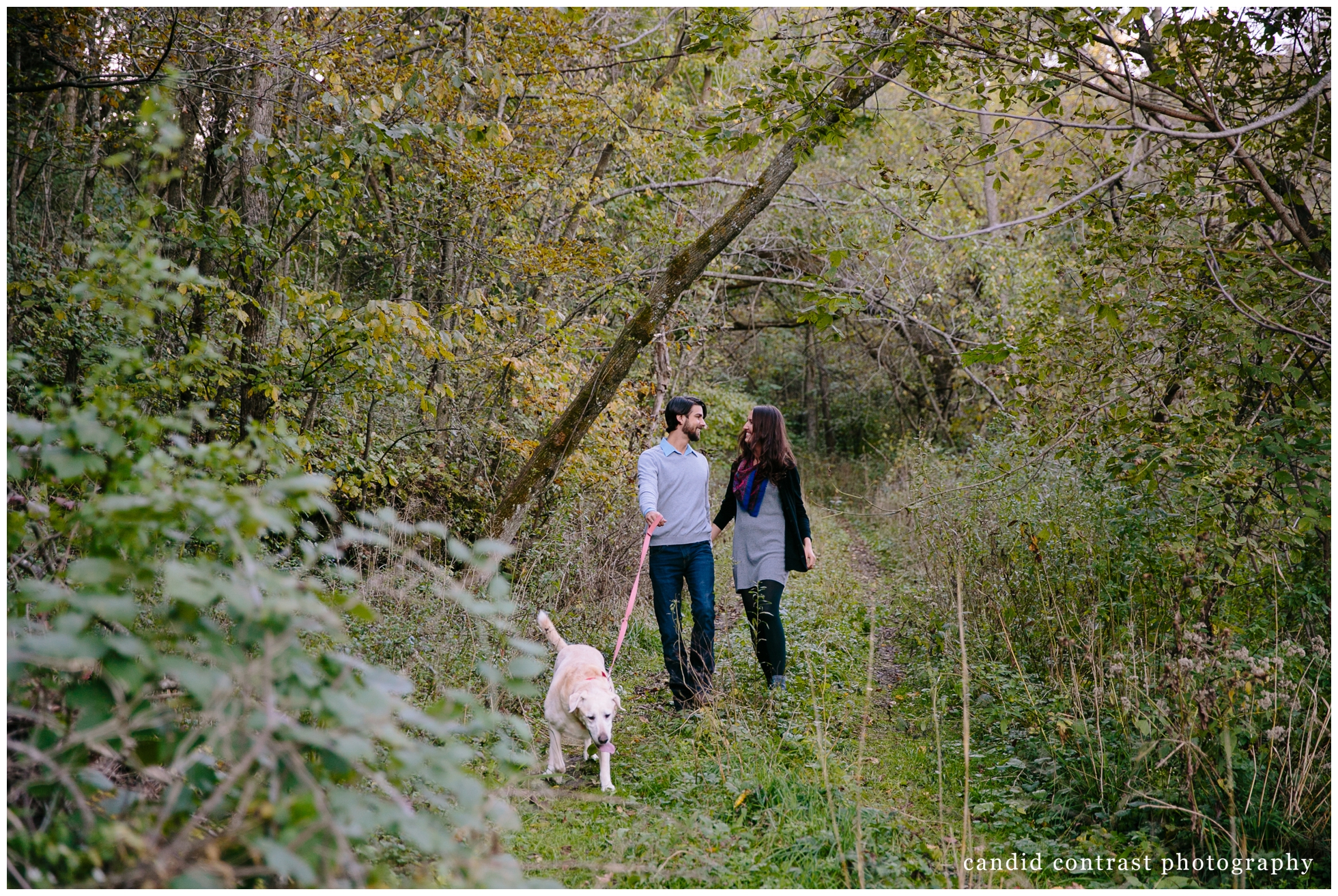 outdoor dubuque iowa engagement photos with dog, iowa wedding photographer candid contrast photography 