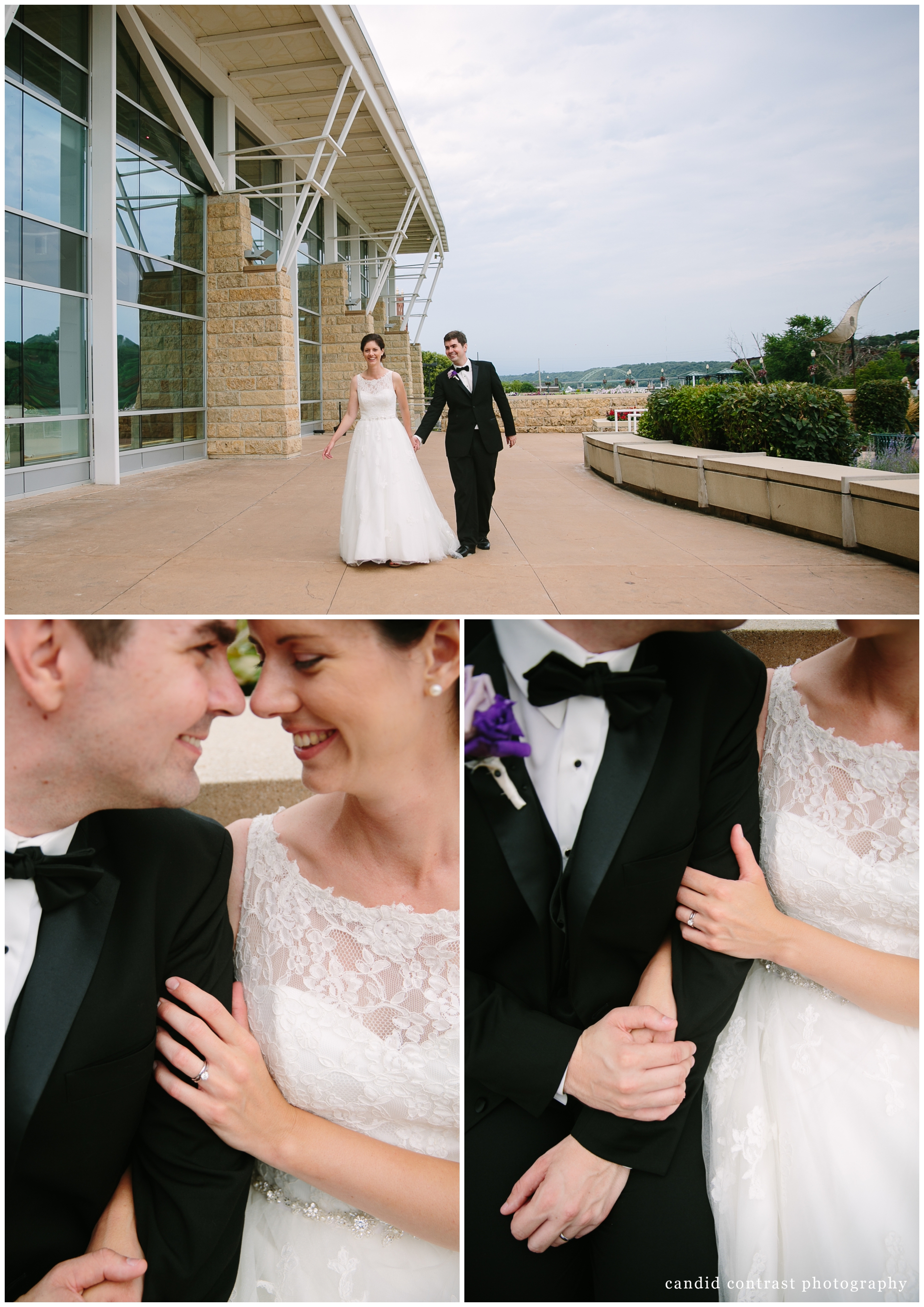 bride and groom at classic Dubuque iowa wedding at the grand river center, candid contrast photography