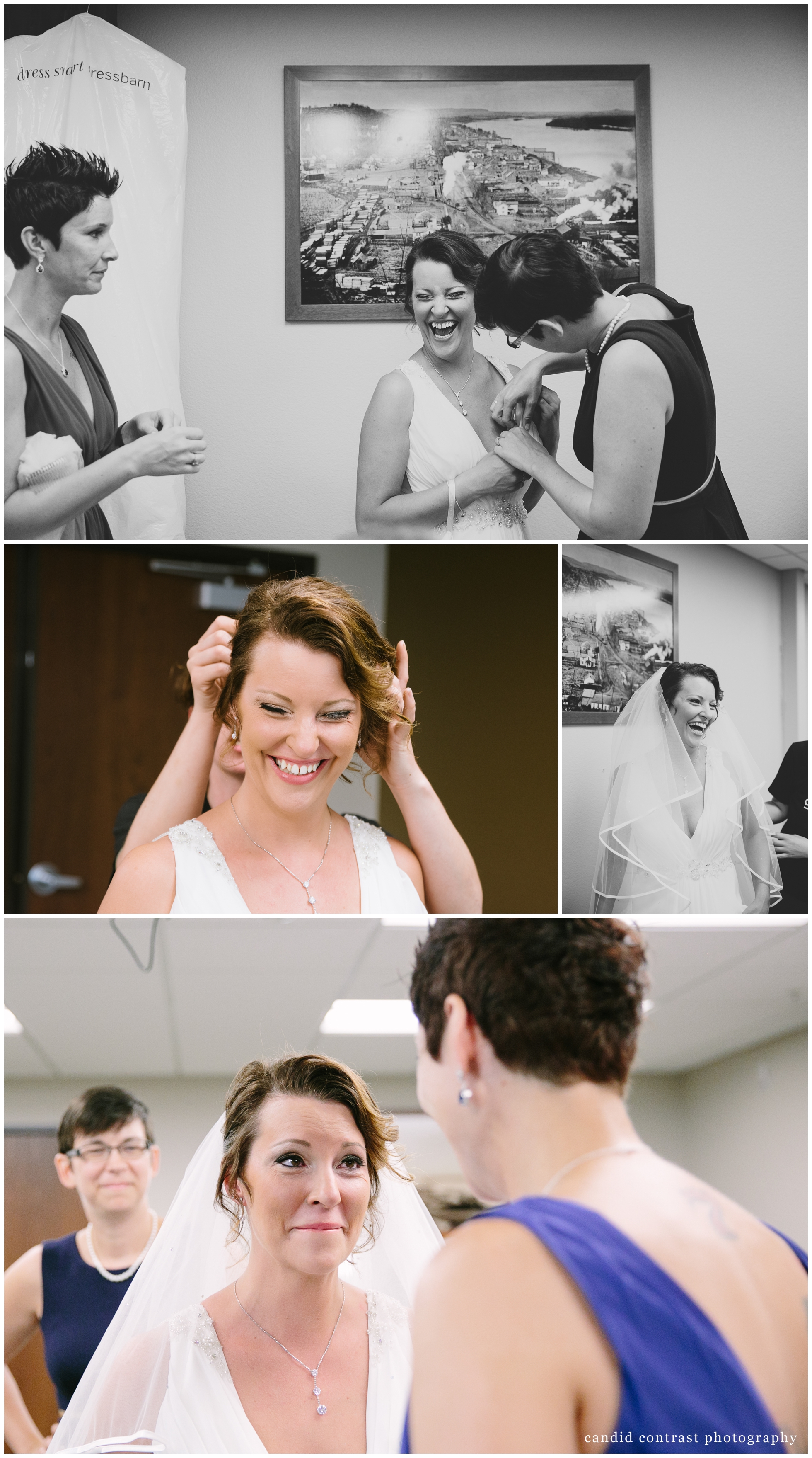getting ready for a bellevue iowa outdoor wedding at the shore event center, iowa wedding photographer candid contrast photography