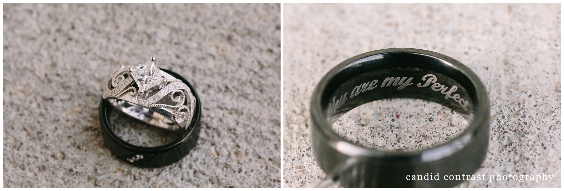 engraved wedding rings at a bellevue iowa outdoor wedding at the shore event center, iowa wedding photographer candid contrast photography
