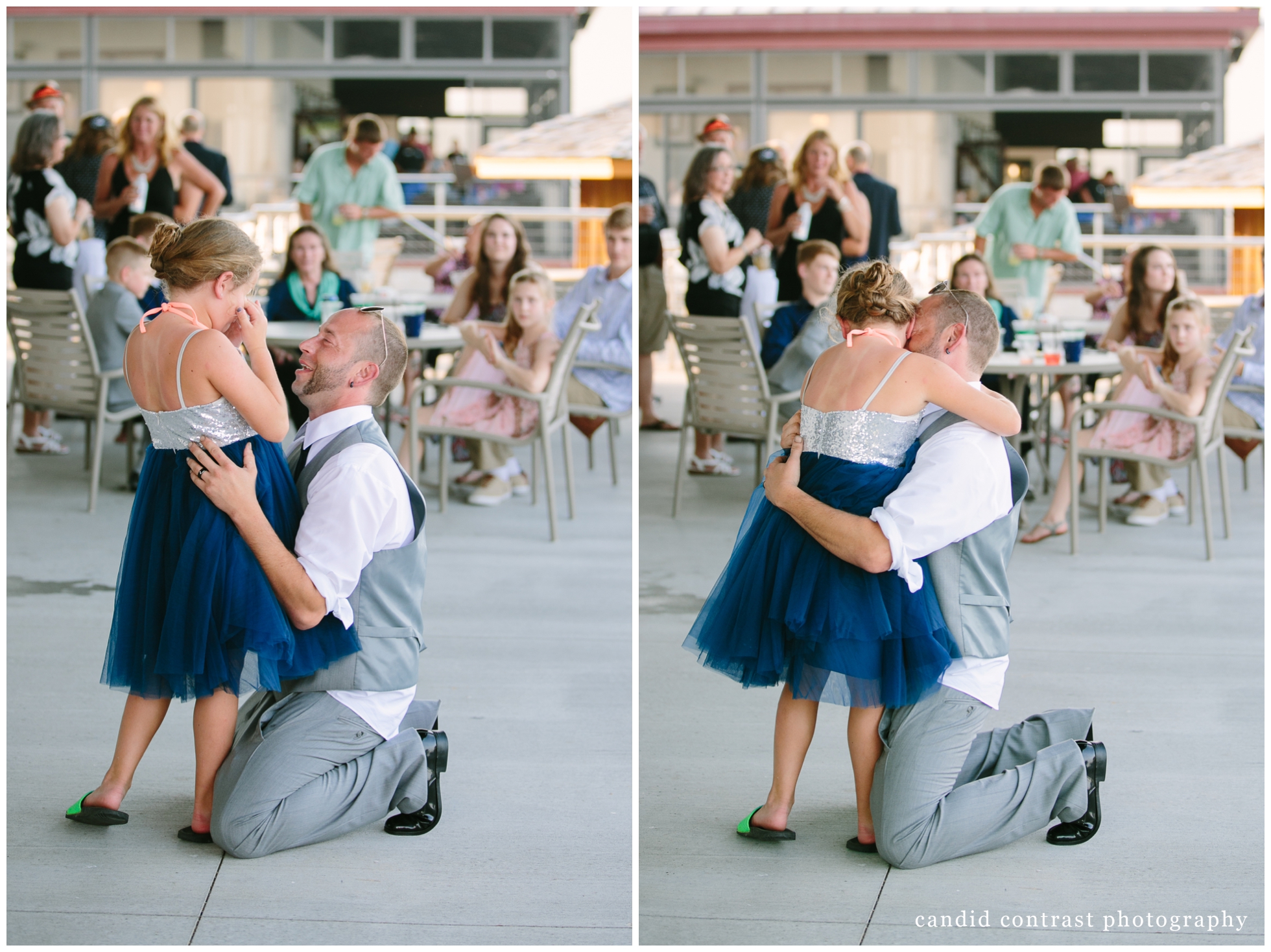 father daughter dance with a young daughter at a bellevue iowa outdoor wedding at the shore event center, iowa wedding photographer candid contrast photography