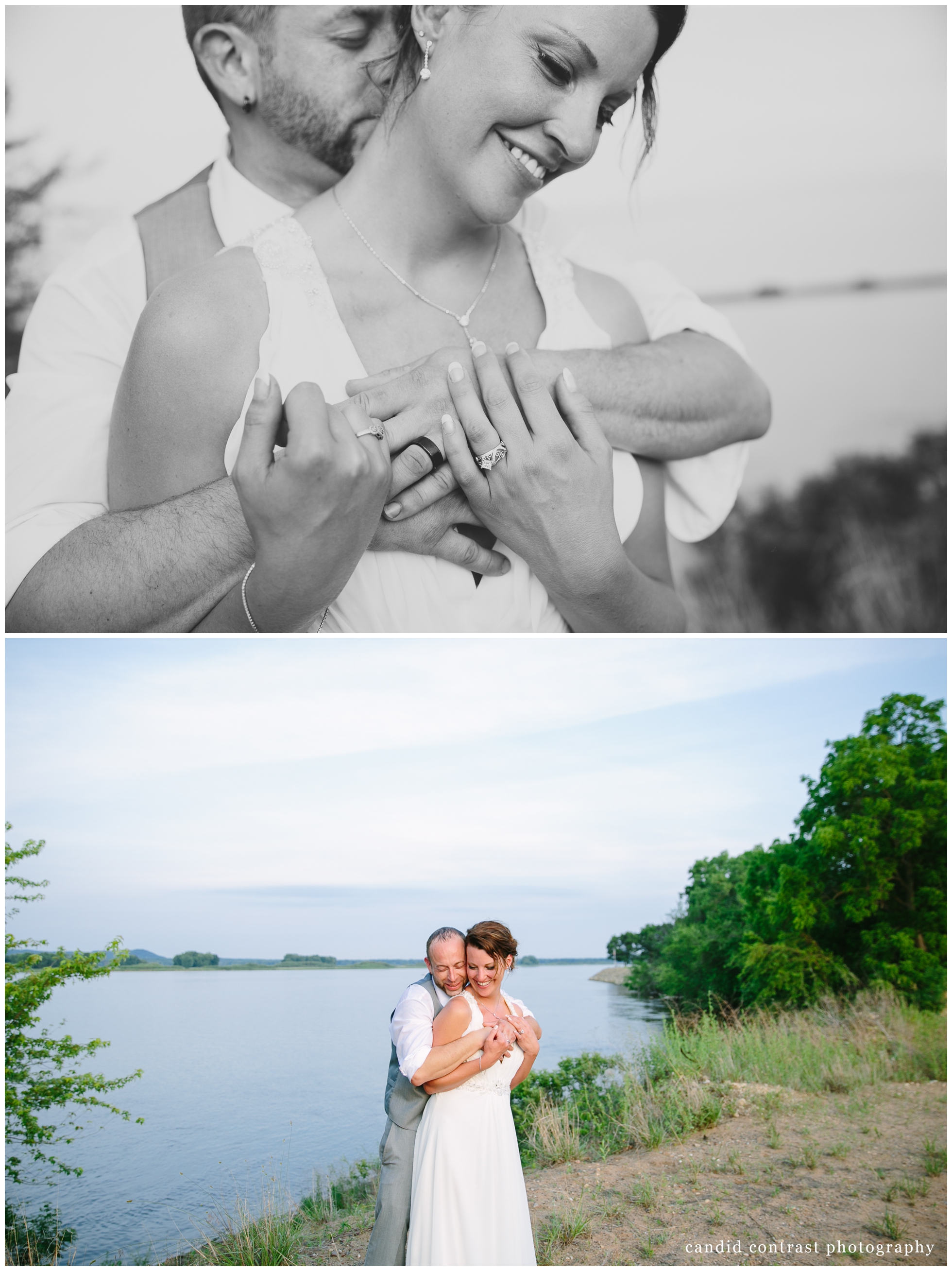 bride and groom sunset portraits at a bellevue iowa outdoor wedding at the shore event center, iowa wedding photographer candid contrast photography
