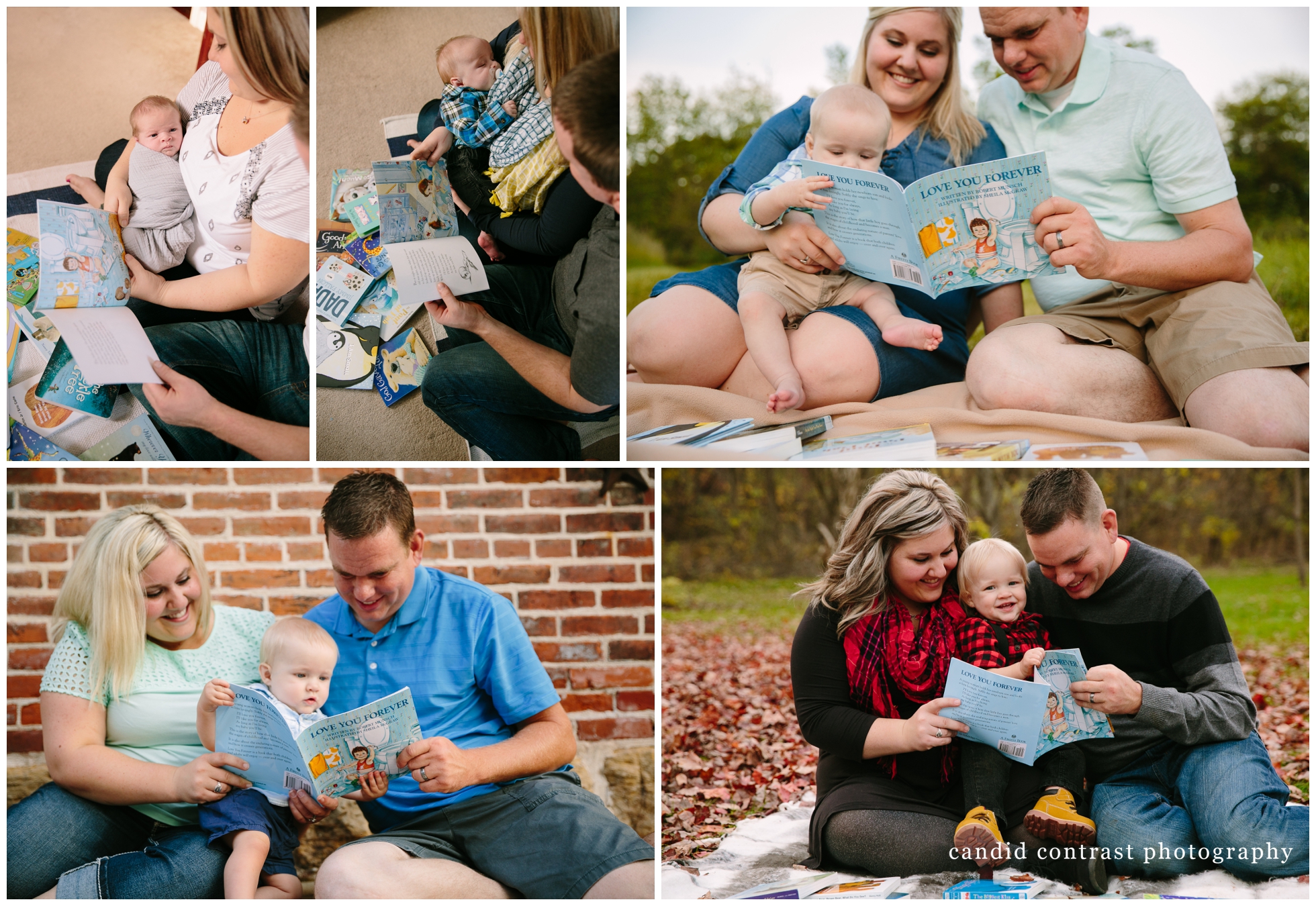 creative baby photo ideas for baby's first year, family reading the same book together