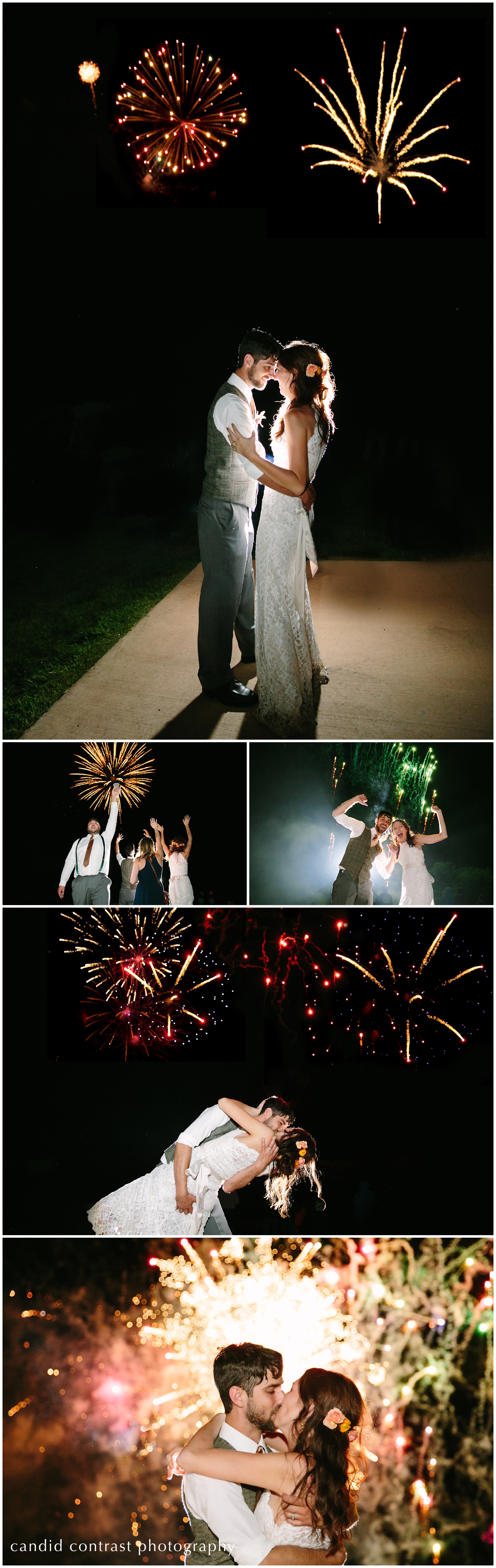 dubuque iowa wedding photographer, fireworks at wedding reception, bride and groom with fireworks, barn wedding
