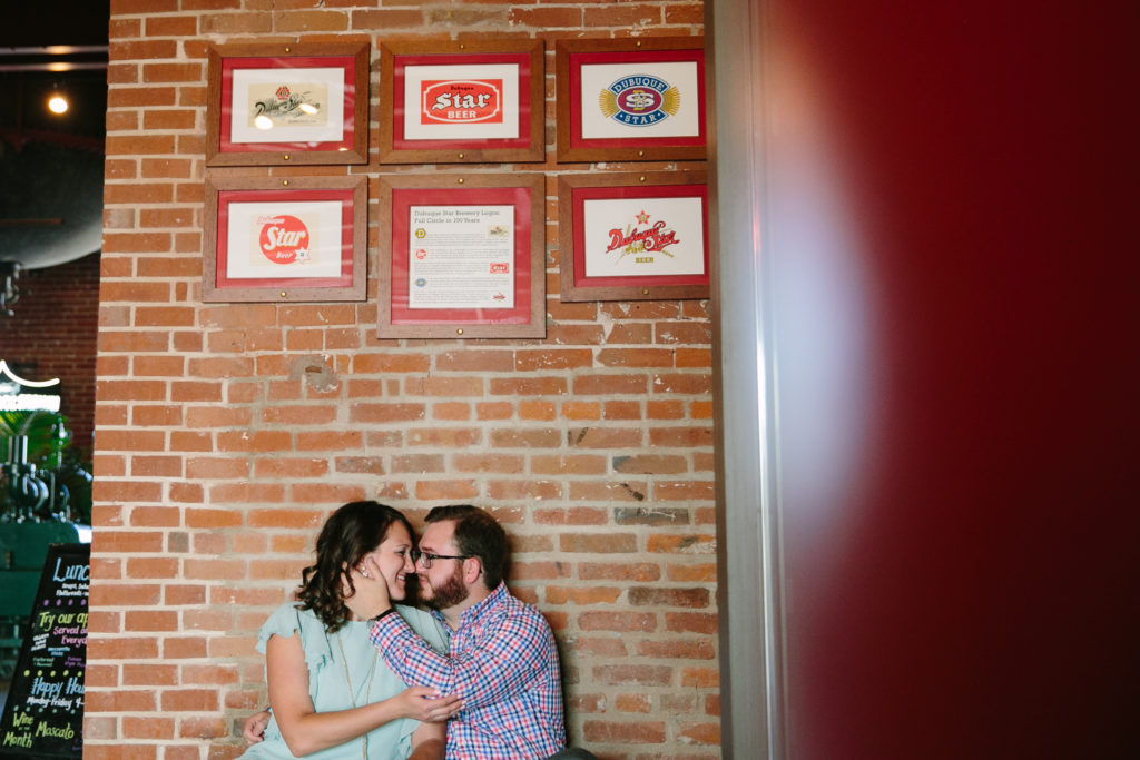 dubuque iowa wedding photography, engagement session at star brewery, urban engagement photos