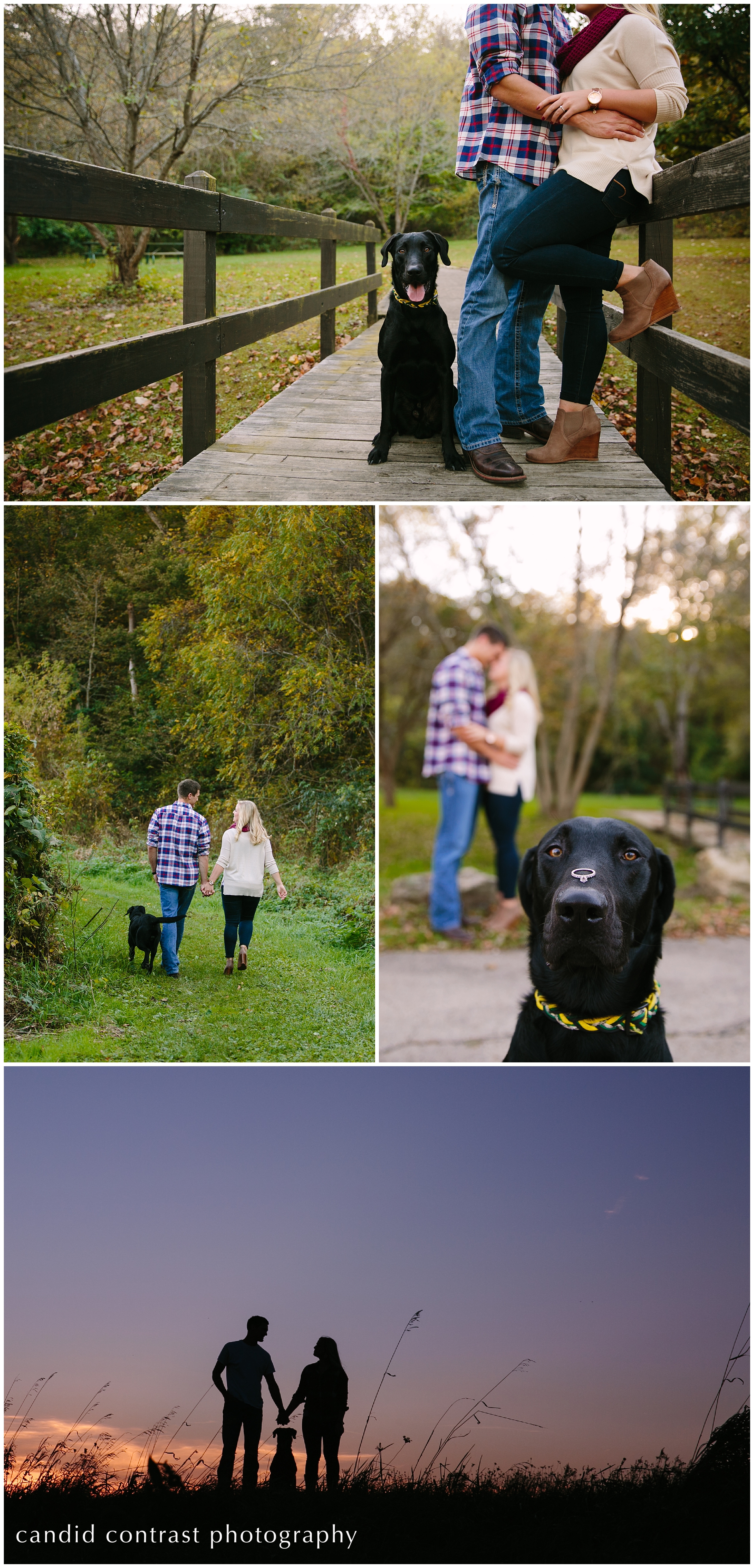 dubuque iowa engagement session with dog at mines of spain, including your dog in your engagement photos