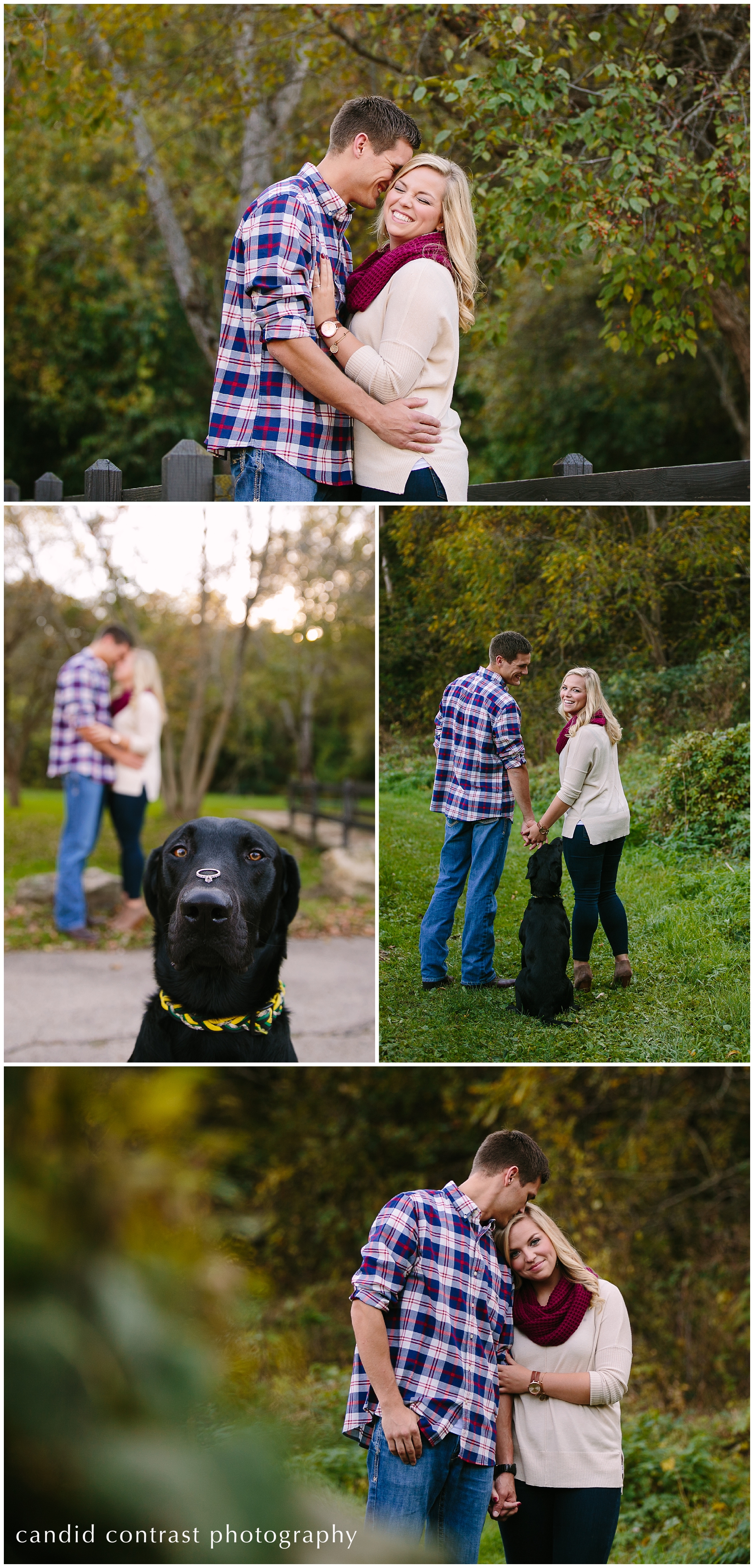 fall engagement session with black lab at mines of spain in dubuque iowa