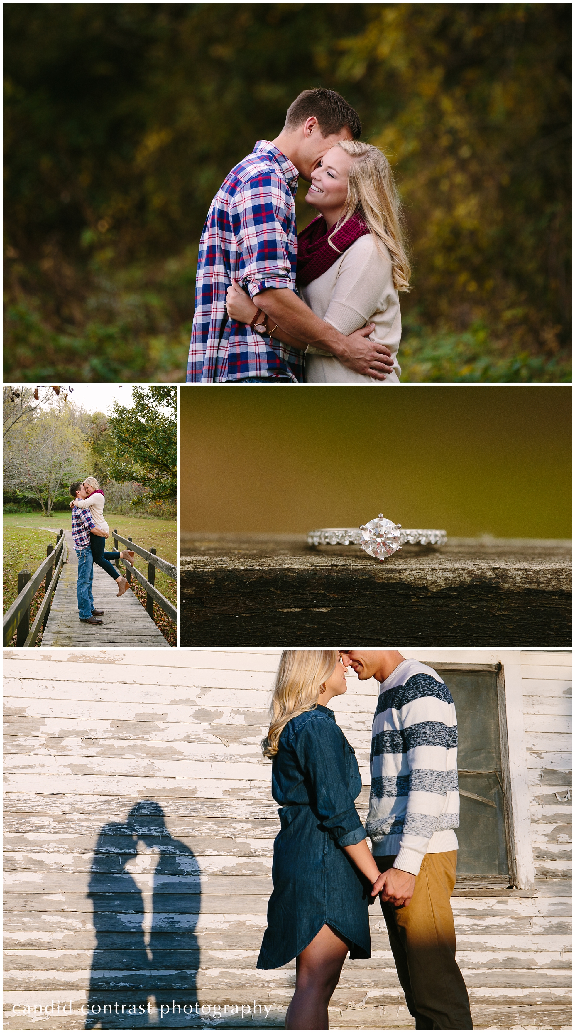 fall engagement session and engagement ring at mines of spain in dubuque iowa, fall farm engagement session