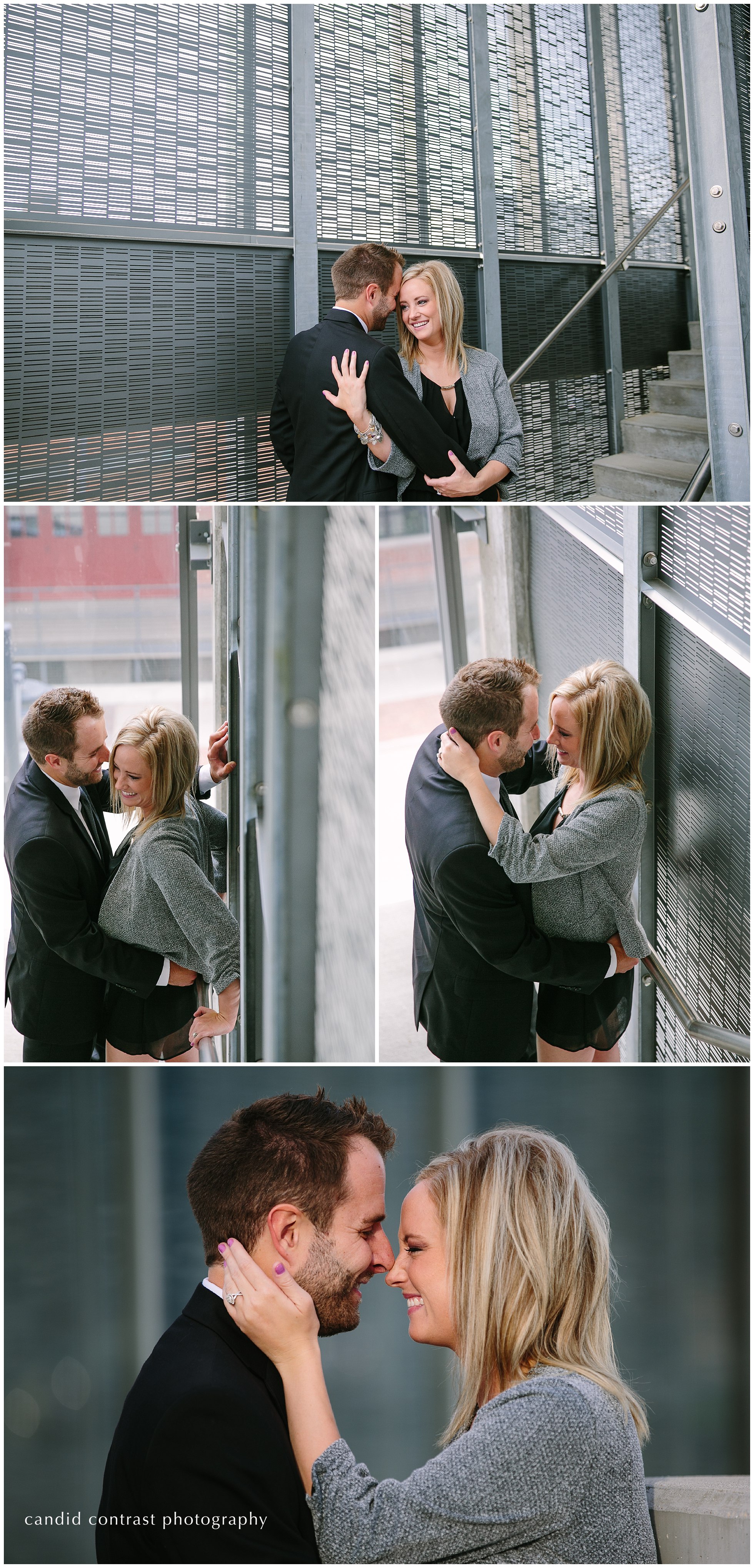 downtown dubuque engagement session in a parking garage