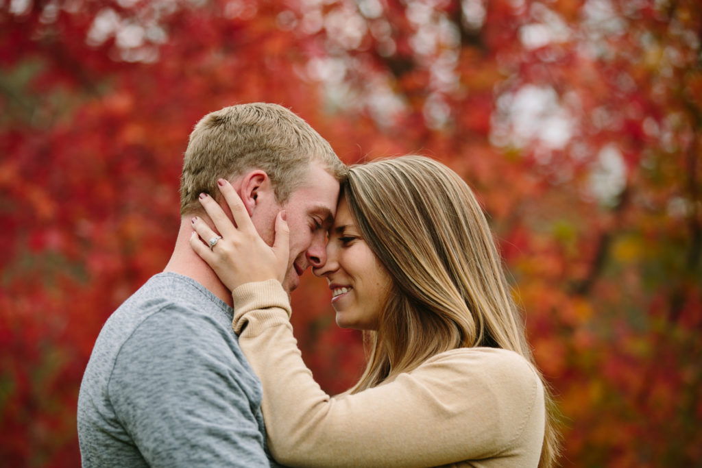 beautiful foliage at fall engagement photos at mines of spain in dubuque
