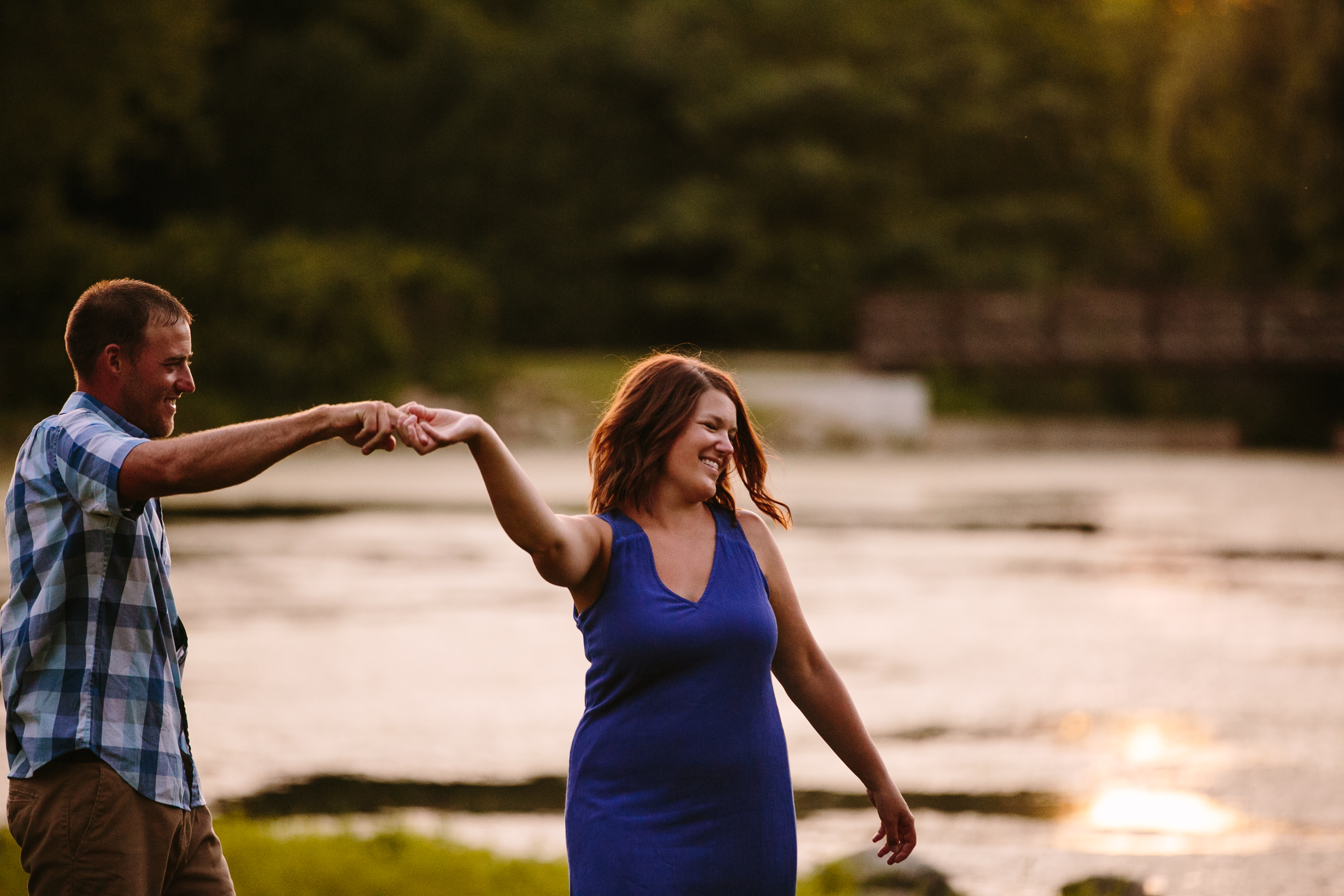 outdoor dubuque engagement session by catherine furlin photography, couple dancing by asbury lake
