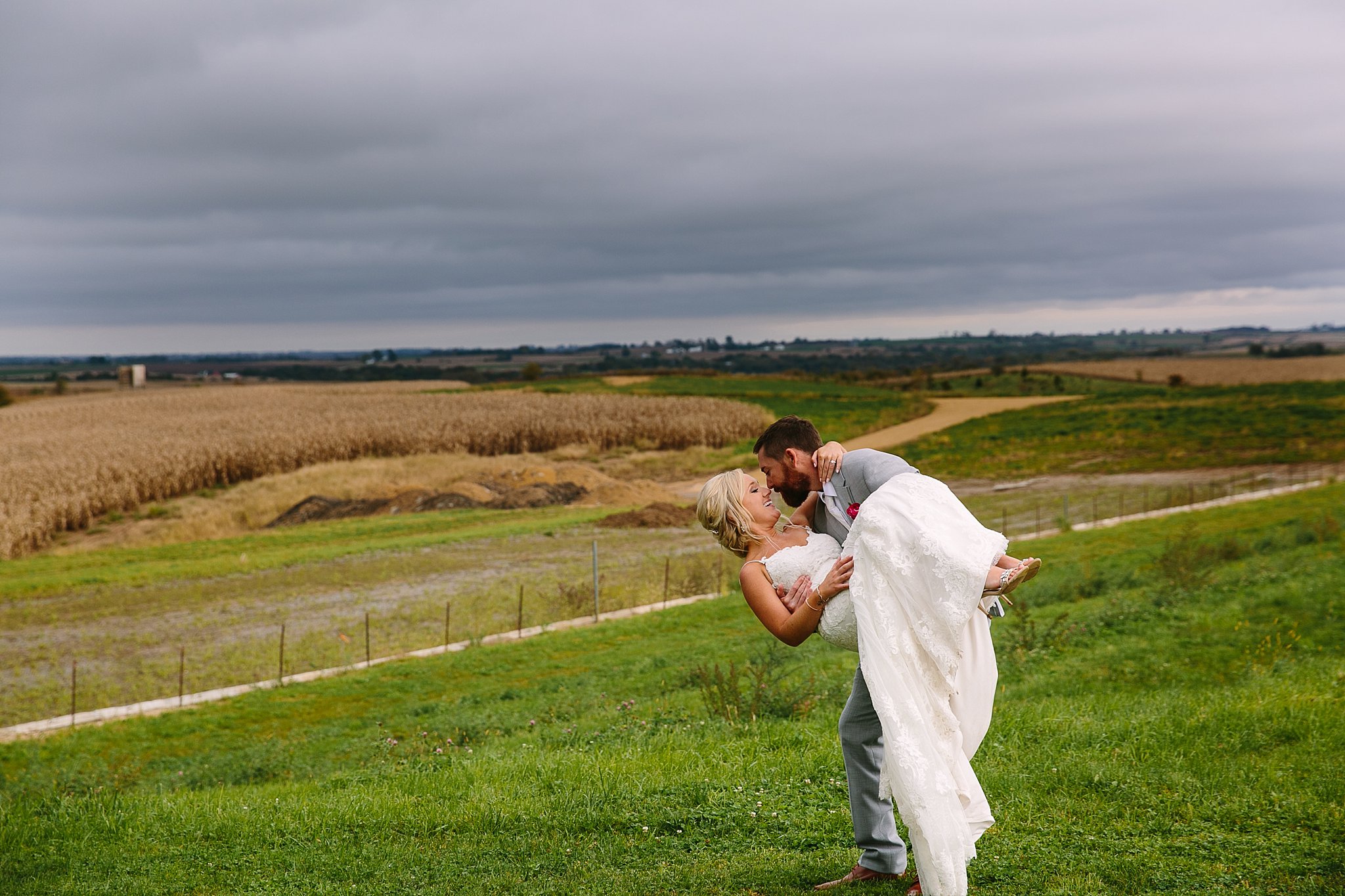 bride and groom by field at Rockcut Events Wisconsin