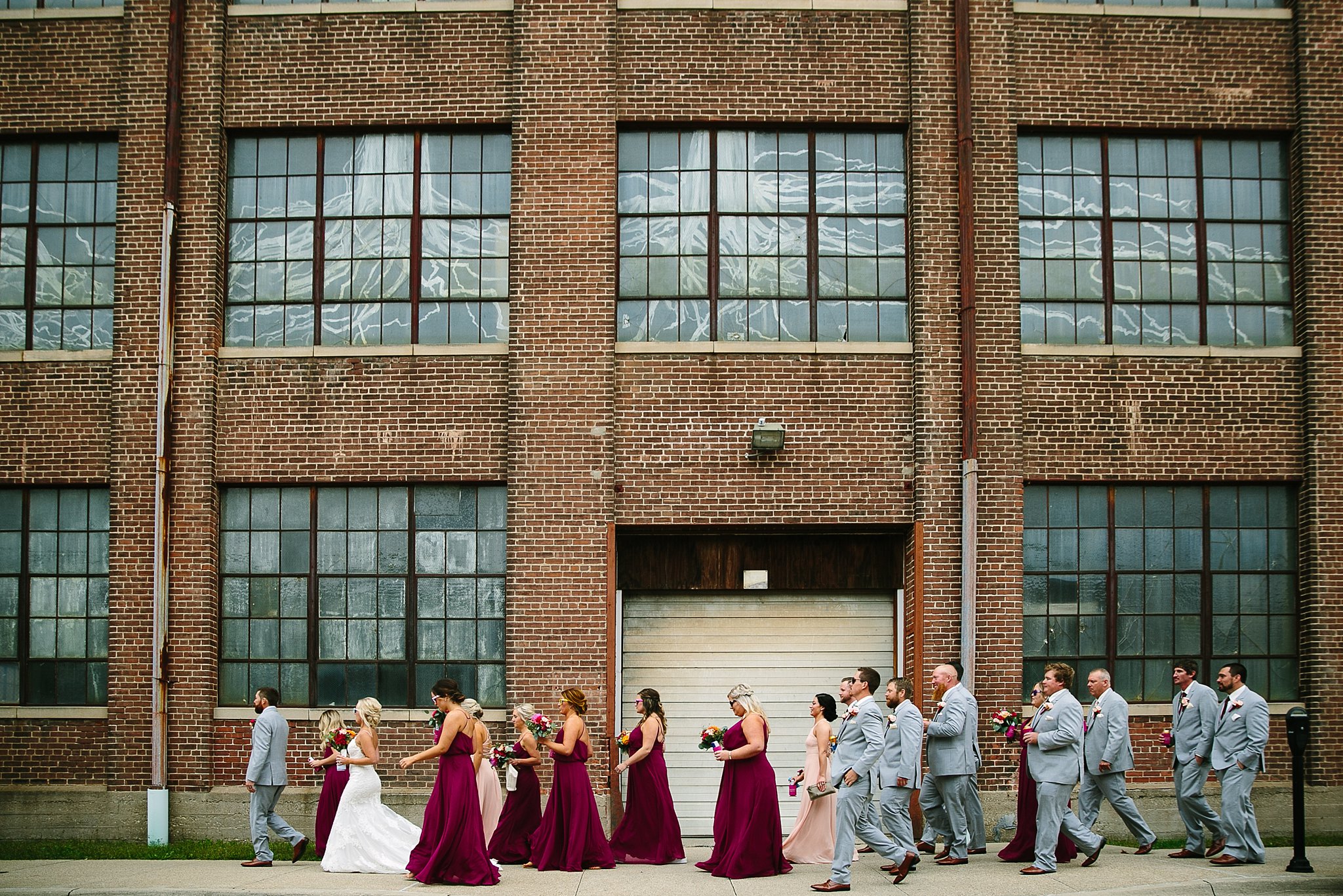 wedding party in Millwork District downtown Dubuque