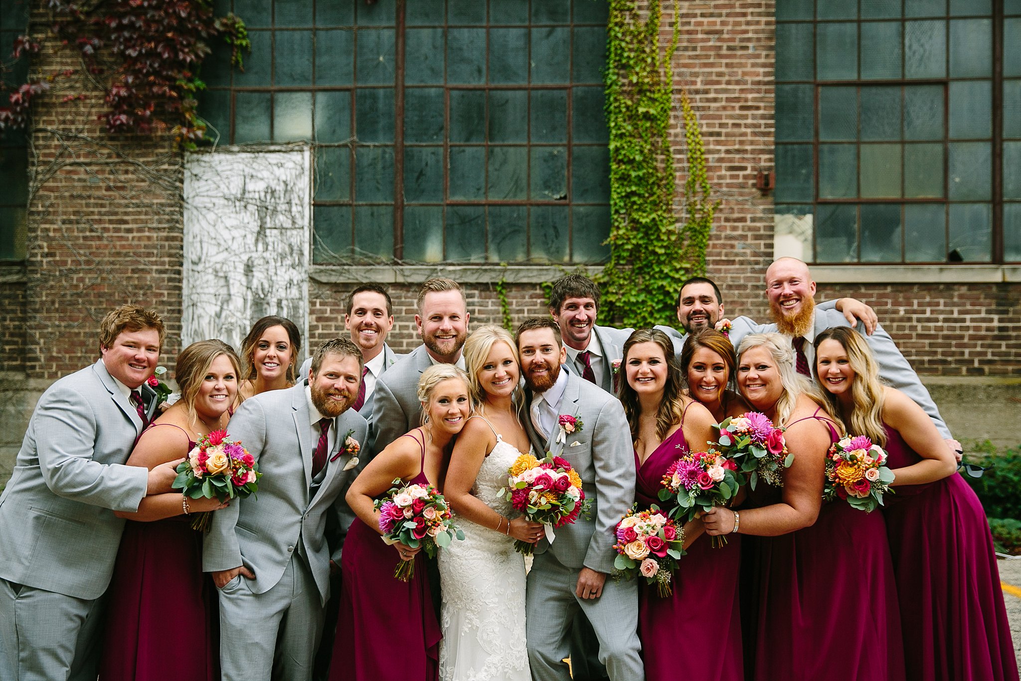 wedding party in Millwork District downtown Dubuque