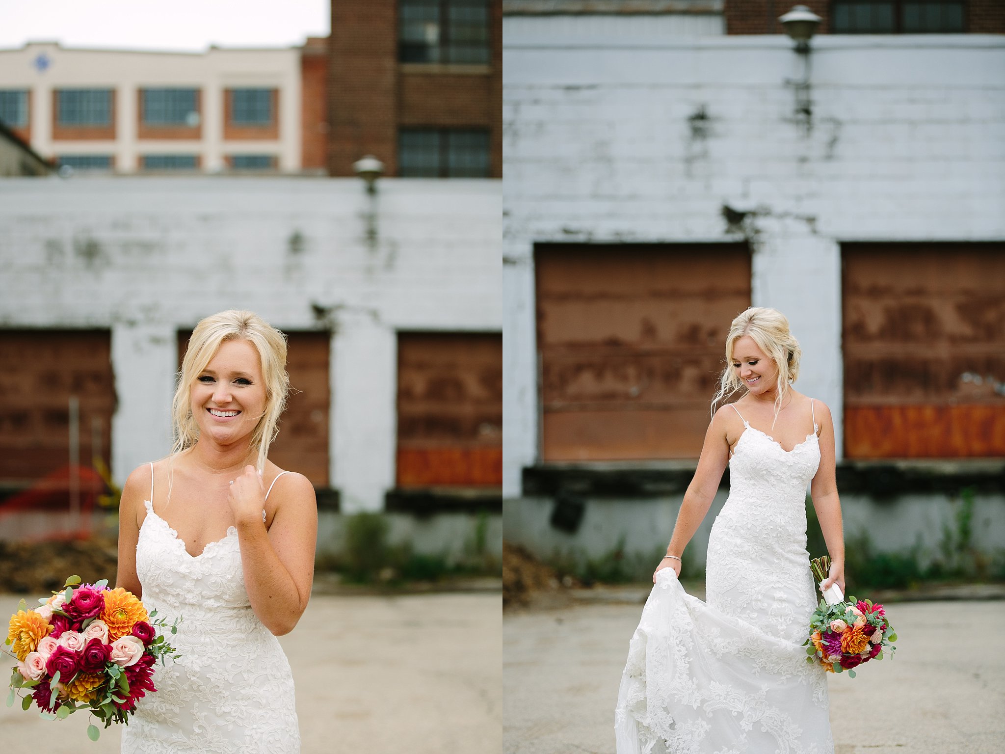 bride in Millwork District downtown Dubuque