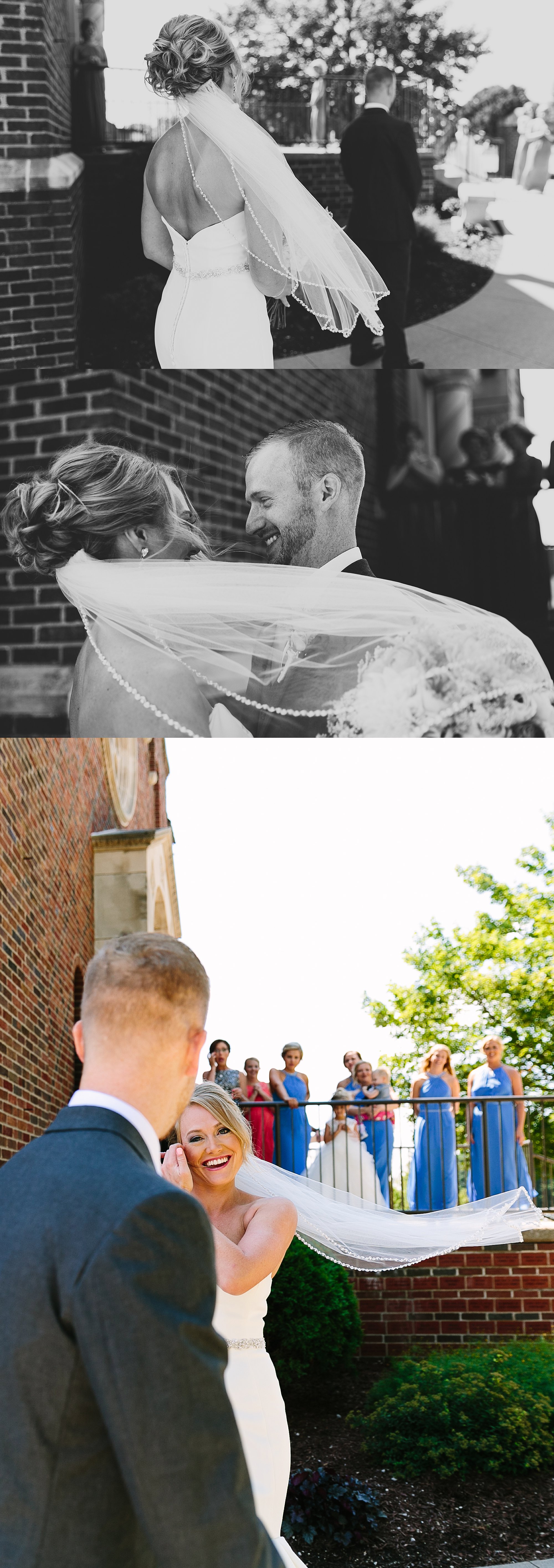 bride and groom see each other for the first time at dubuque wedding, catherine furlin photography