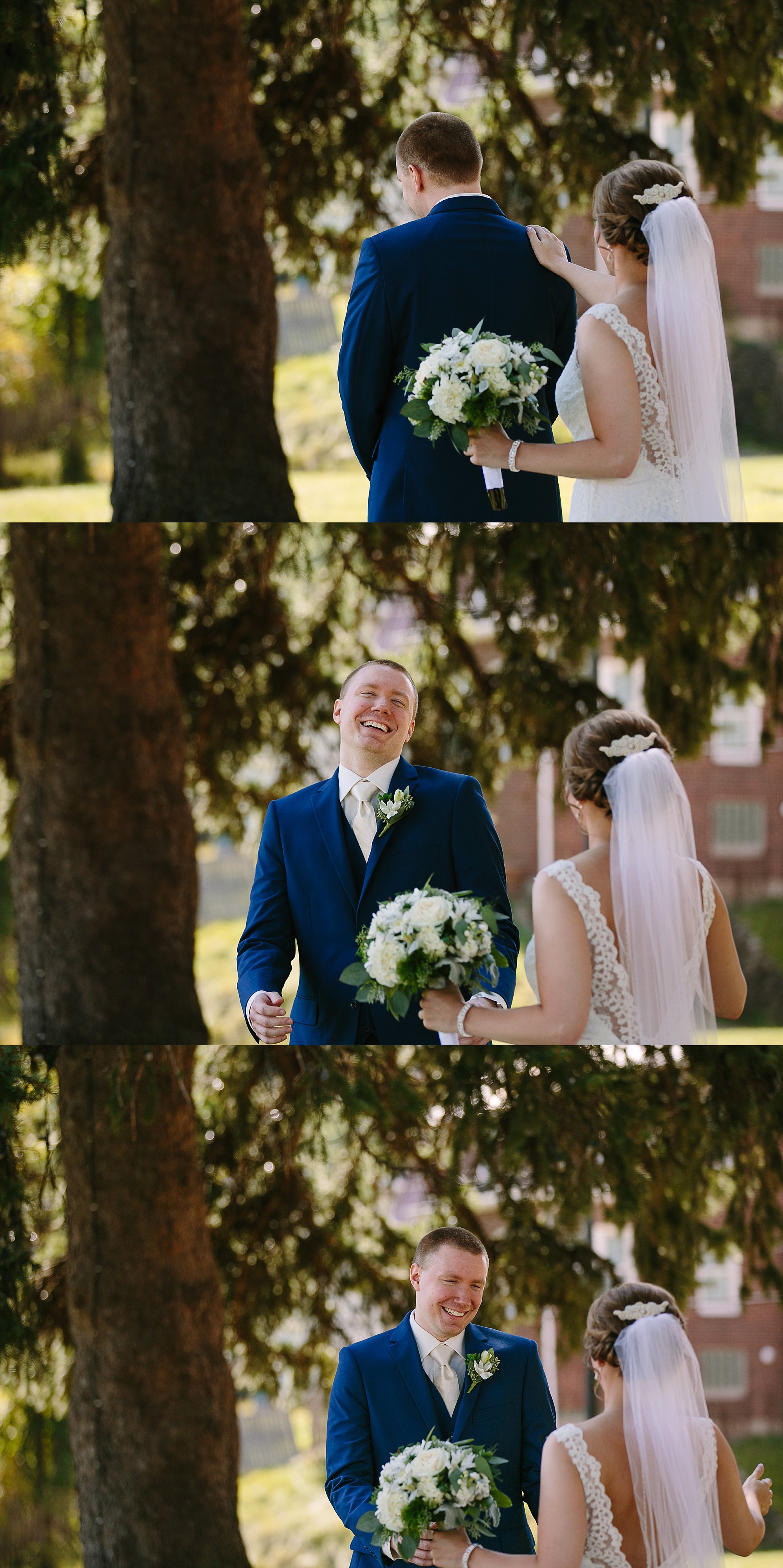 first look at loras college wedding, catherine furlin photography