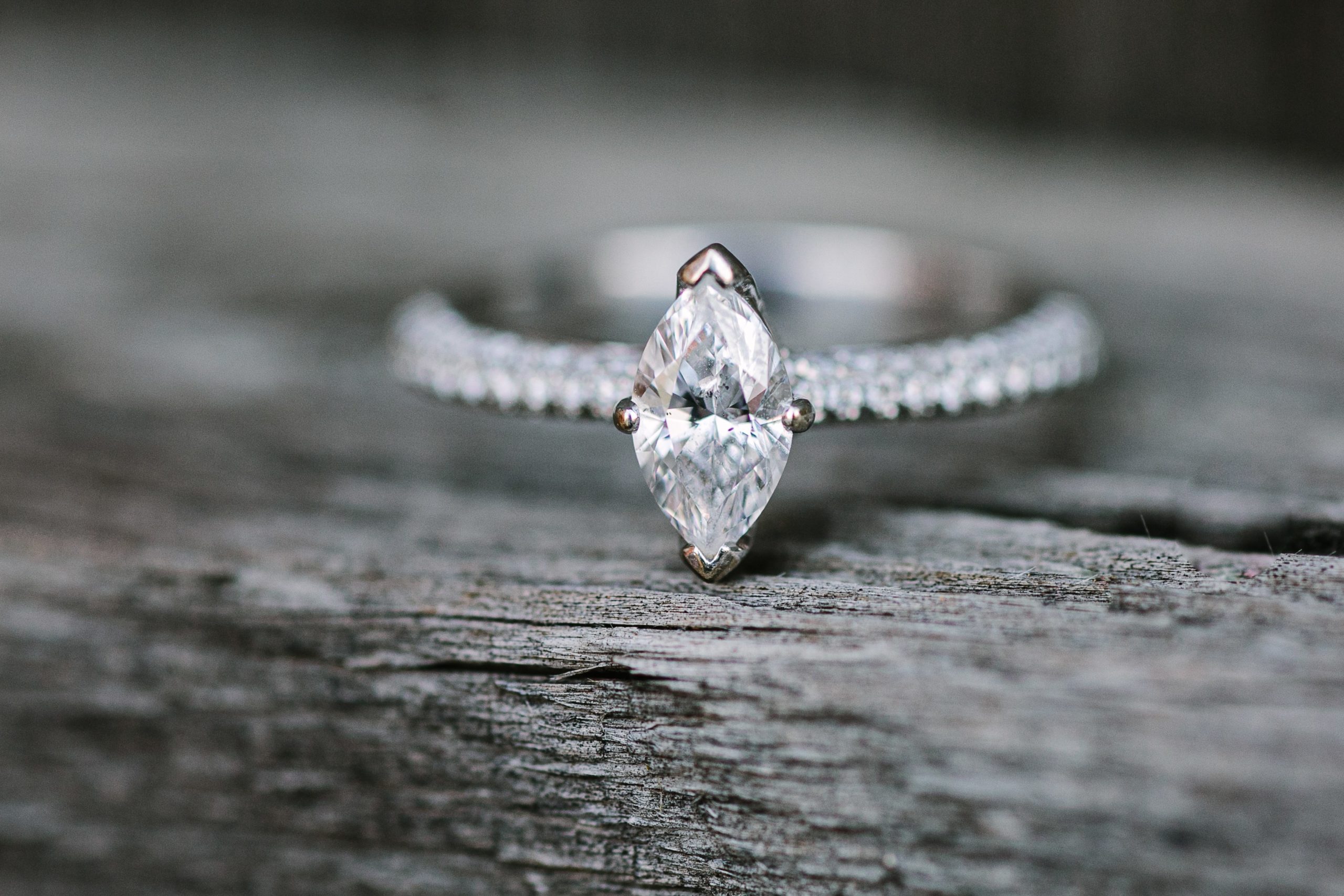 close-up of an engagement ring during a dubuque engagement session