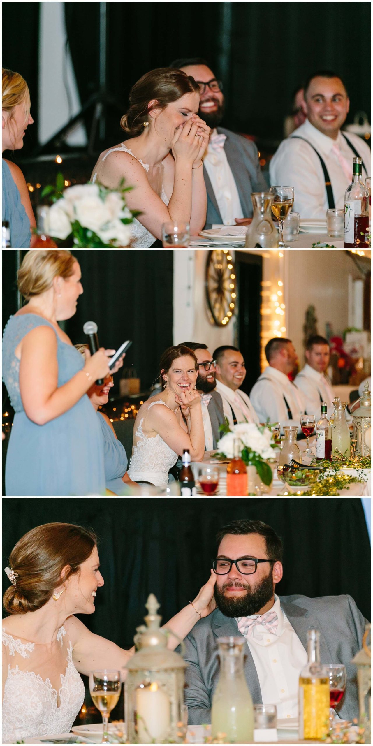 candid photos during toasts at an iowa wedding