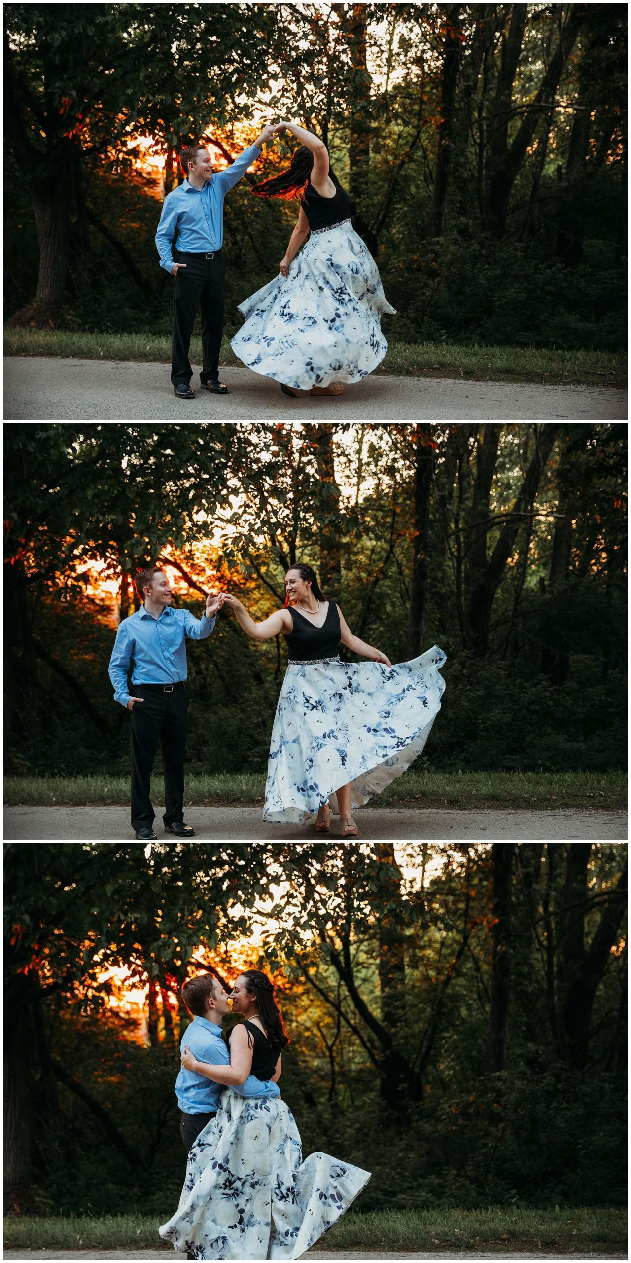 couple dancing together during Dubuque engagement session