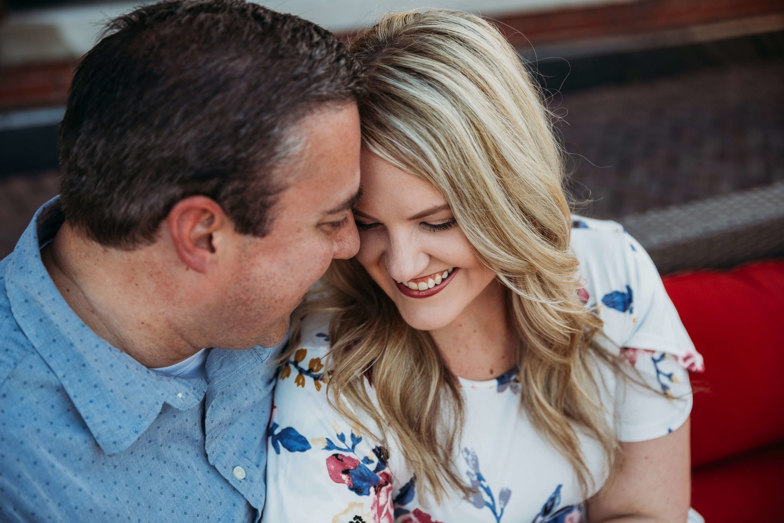 close up of couple leaning together during dubuque engagement session